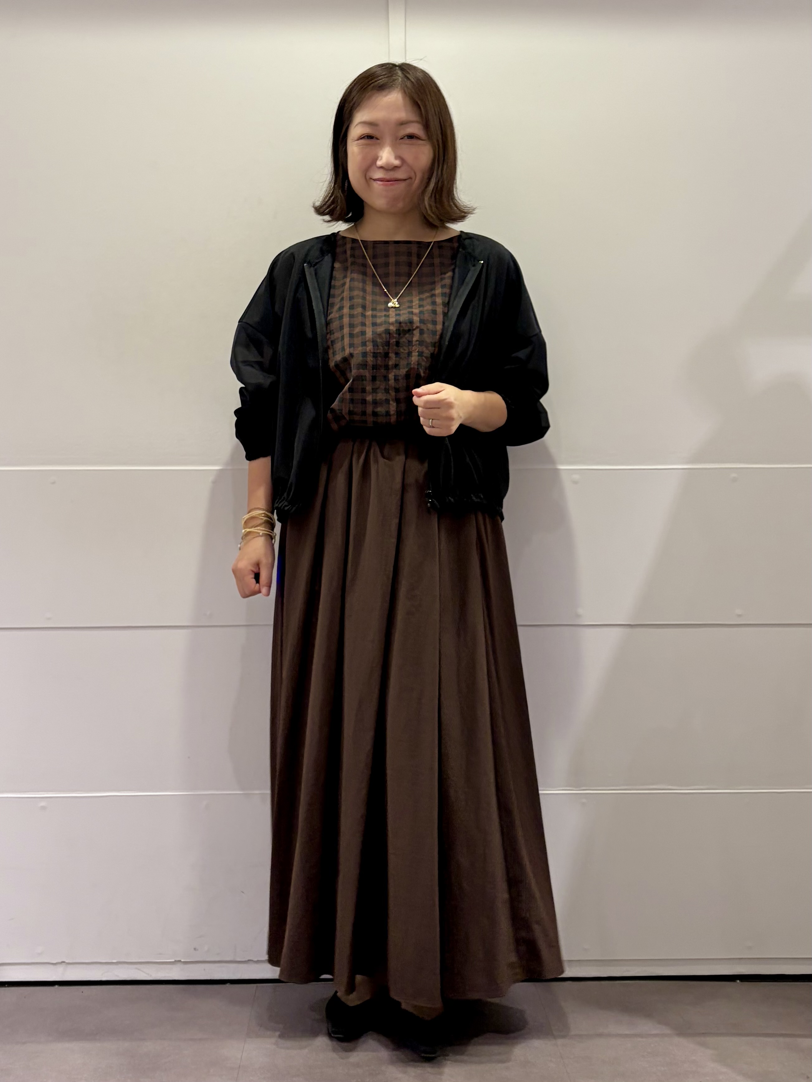 TOKOさんの「UNTITLED｜【秋めきシャツ/体型カバー】シアーチェックブラウス」を使ったコーディネート