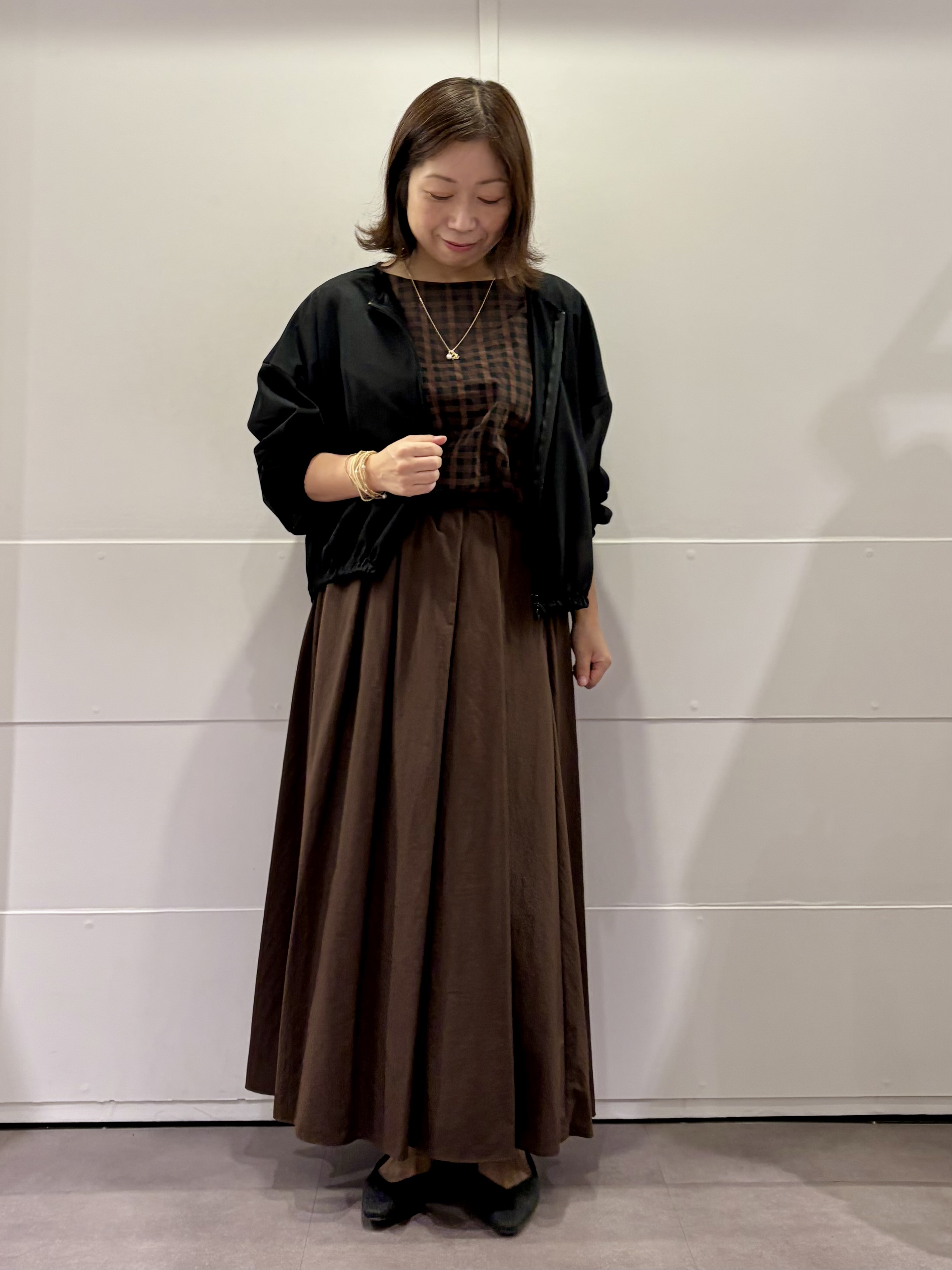 TOKOさんの「UNTITLED｜【秋めきシャツ/体型カバー】シアーチェックブラウス」を使ったコーディネート