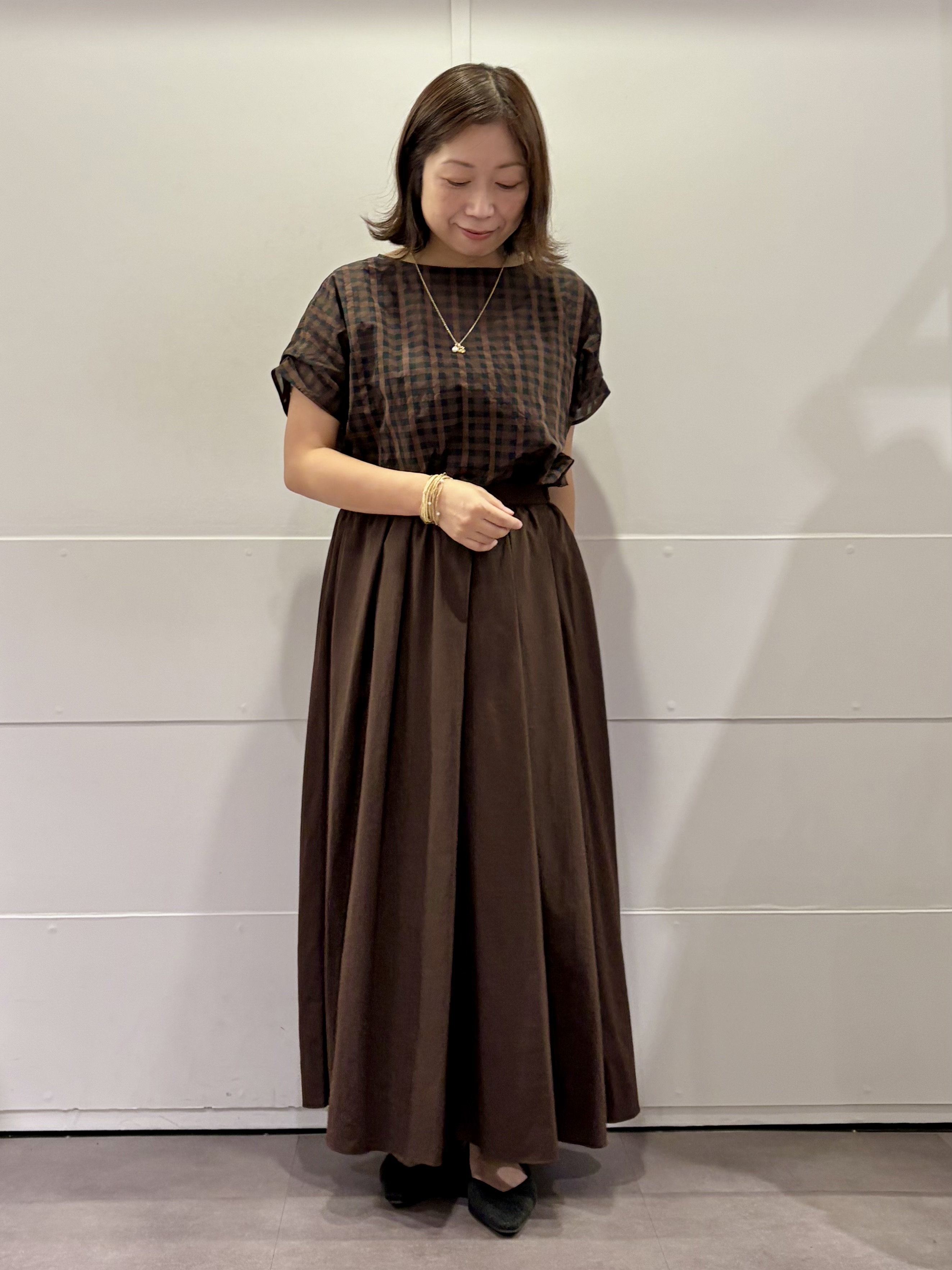 TOKOさんの「UNTITLED｜【秋めきシャツ/体型カバー】シアーチェックブラウス」を使ったコーディネート