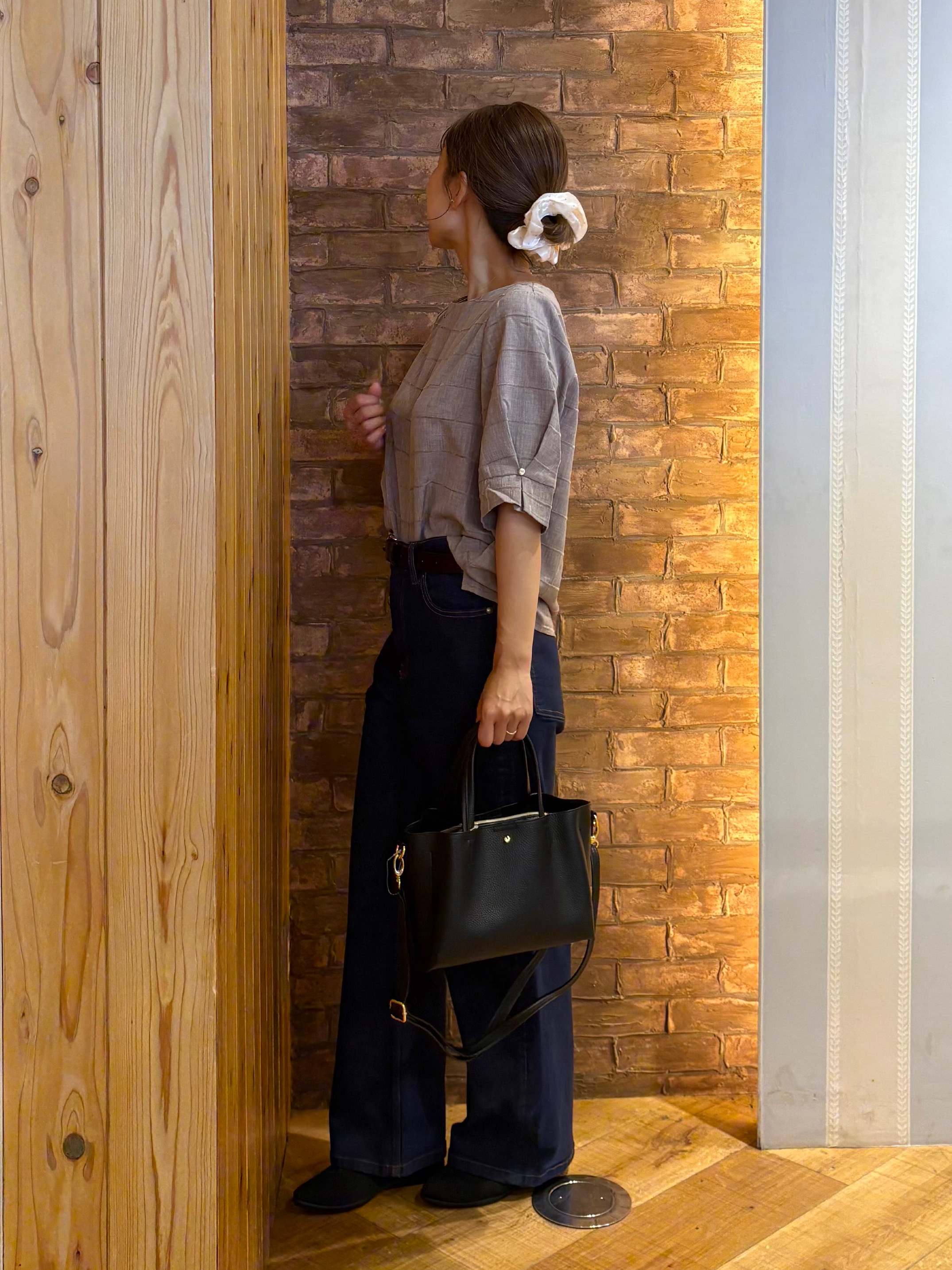 mieさんの「SHOO･LA･RUE｜【セットアップ可/S-LL】1枚で秋気分 モールチェックタックスリーブ ブラウス」を使ったコーディネート
