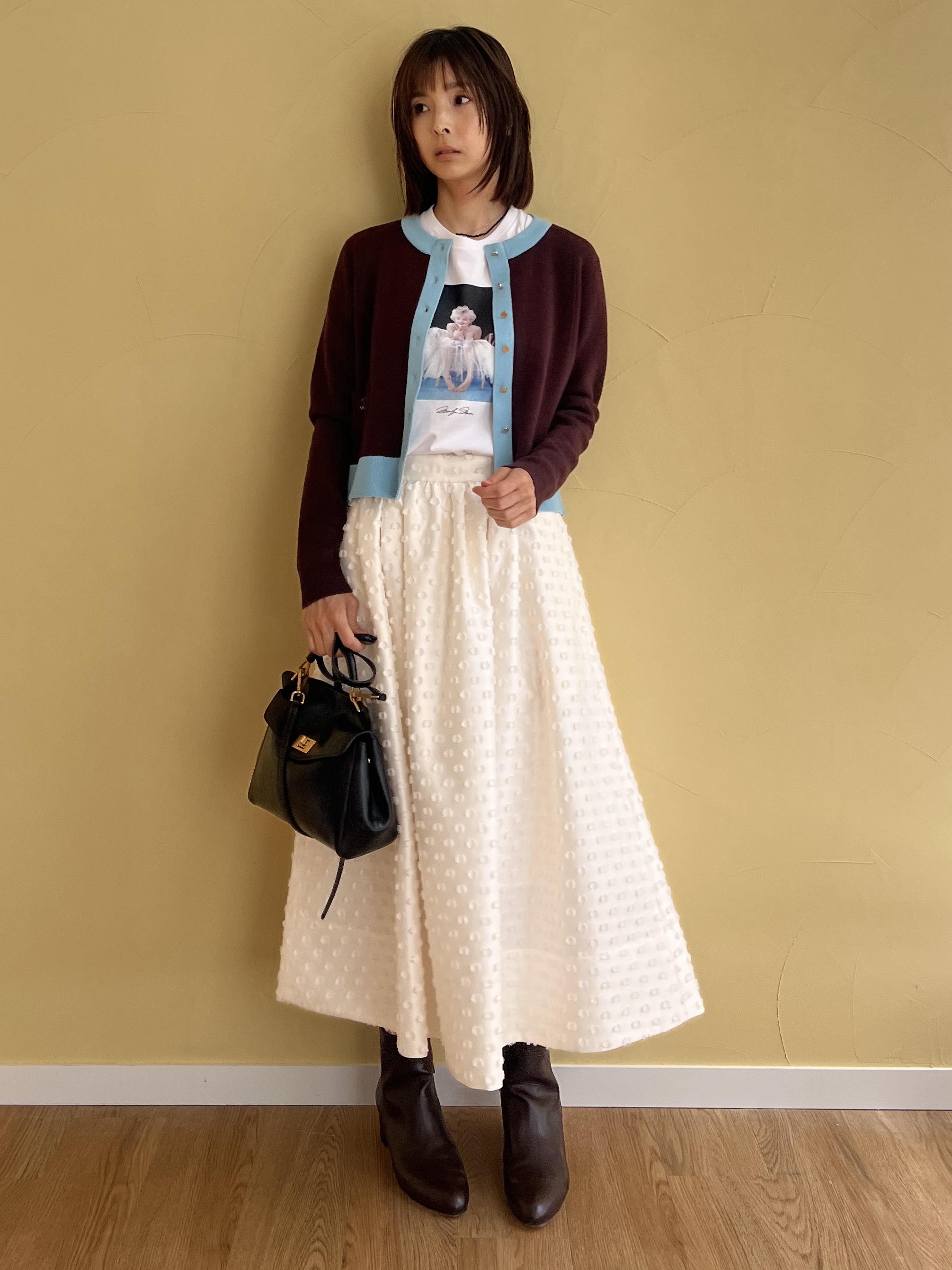 misaさんの「DRESSTERIOR｜【マシンウォッシャブル】コットンカシミヤバイカラーカーディガン」を使ったコーディネート