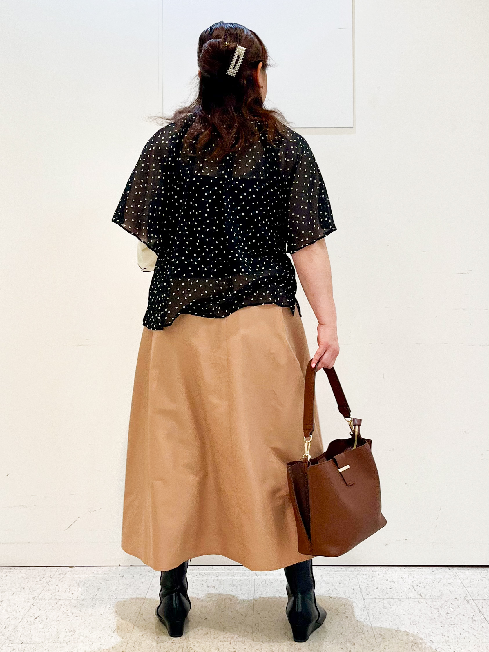 kimmyさんの「Reflect｜【セットアップ／手洗い可】ドット柄シアーブラウス」を使ったコーディネート