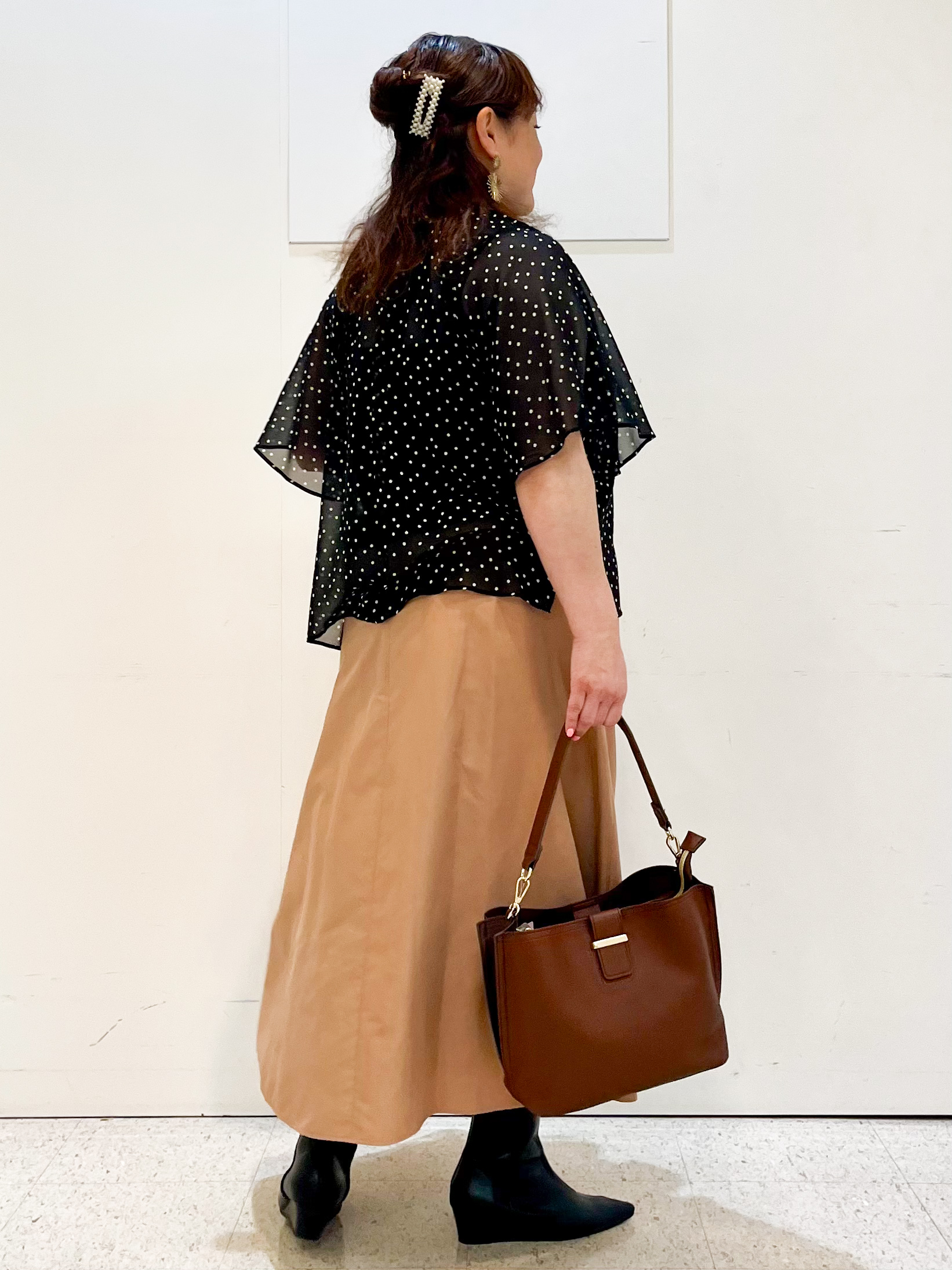 kimmyさんの「Reflect｜【セットアップ／手洗い可】ドット柄シアーブラウス」を使ったコーディネート