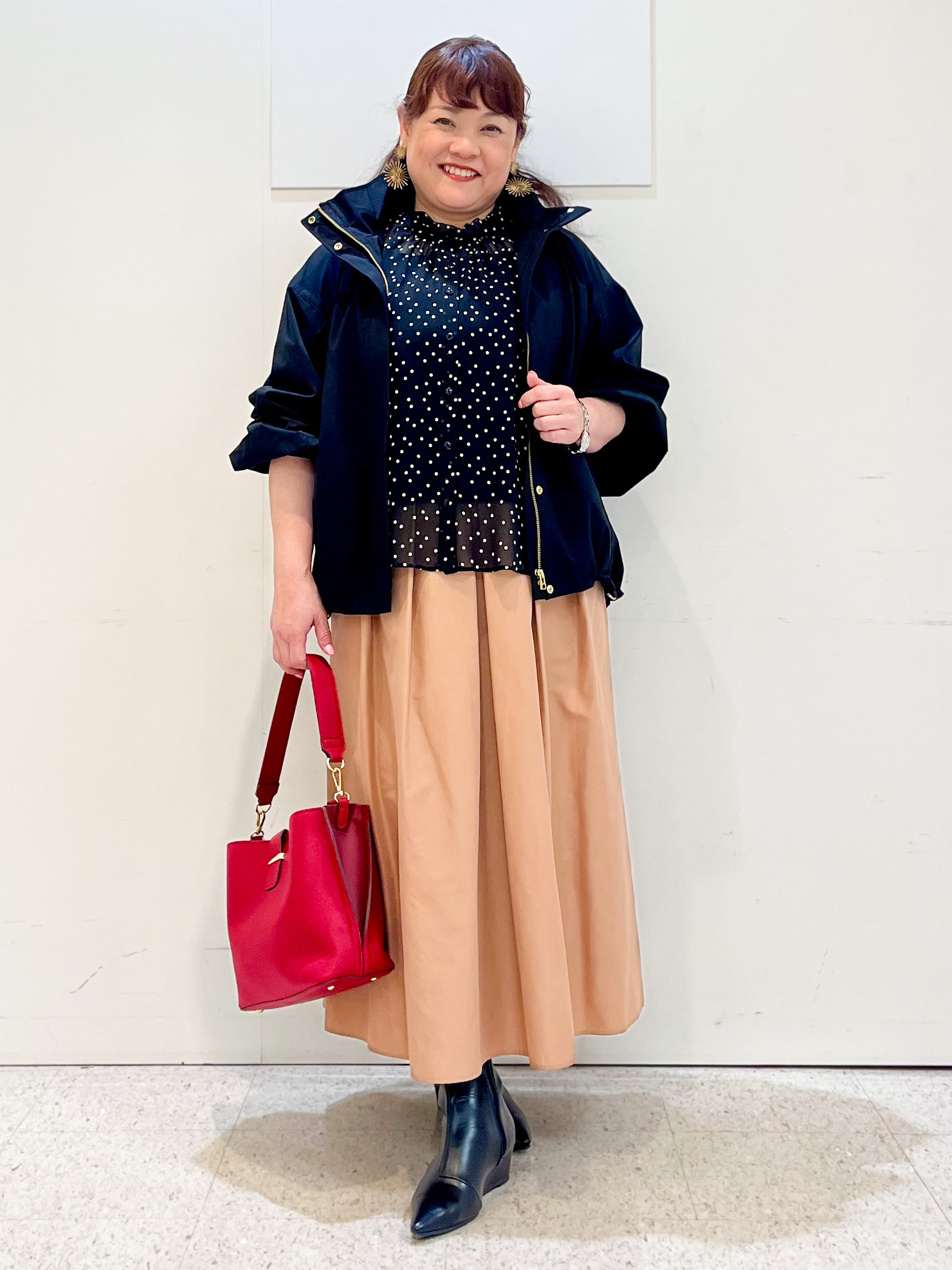 kimmyさんの「Reflect｜【セットアップ／手洗い可】ドット柄シアーブラウス」を使ったコーディネート