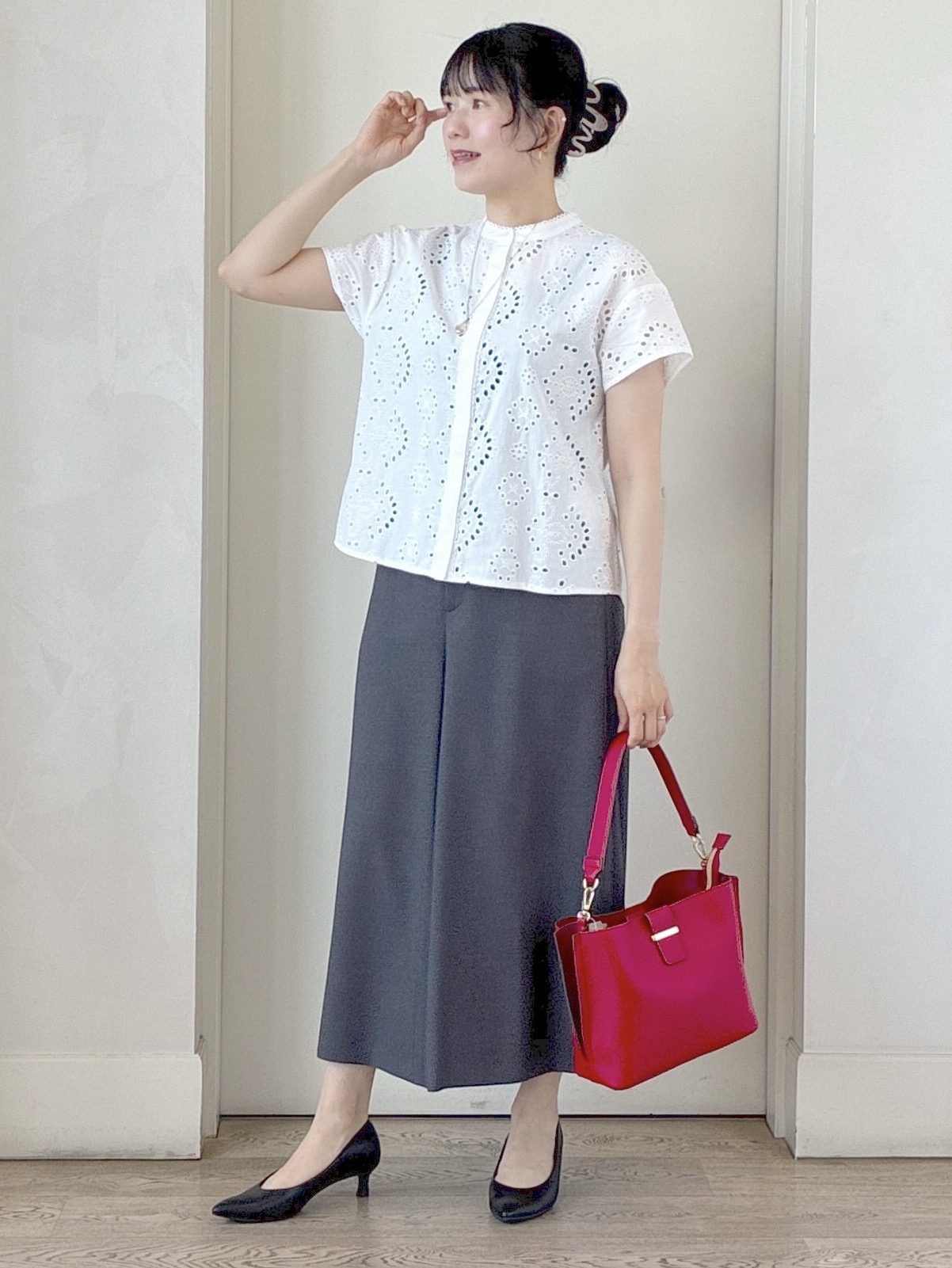  beni_gingerさんの「Reflect｜【通勤◎】カットワーク刺繍レース シャツブラウス」を使ったコーディネート
