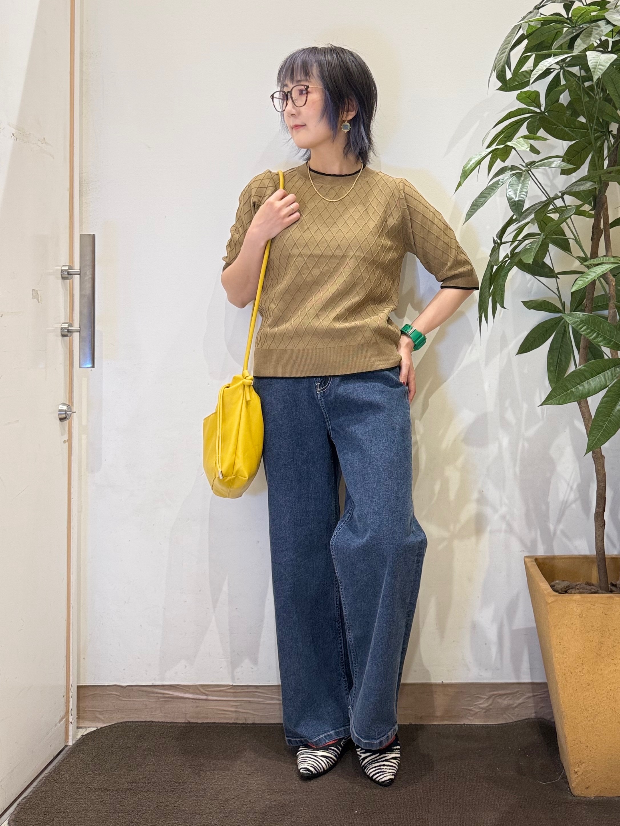 misakiさんの「SHOO･LA･RUE｜【毛玉になりにくい/S-LL/洗濯機可】ダイヤ柄が上品 二の腕隠せる5分袖ニット」を使ったコーディネート