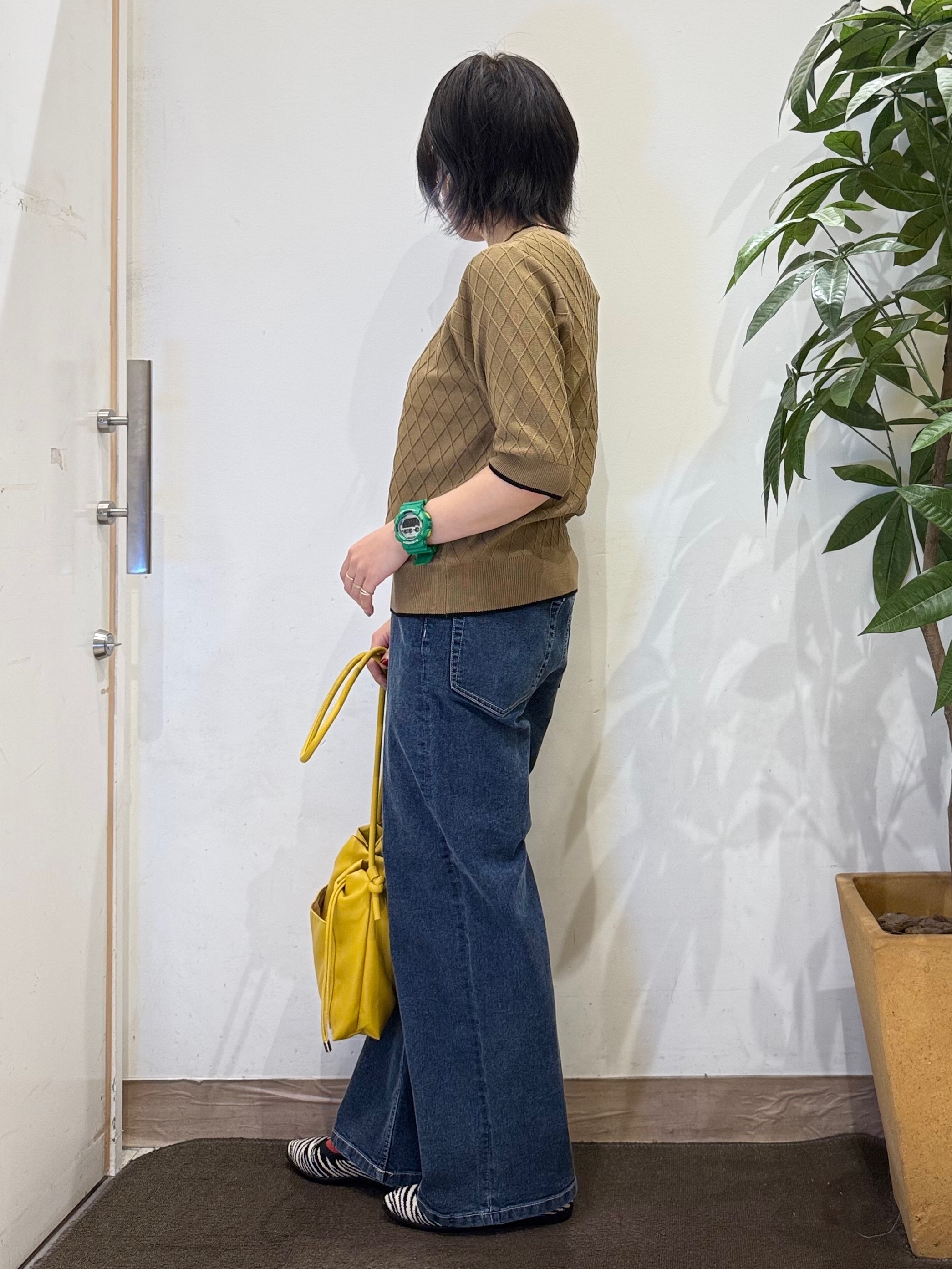 misakiさんの「SHOO･LA･RUE｜【毛玉になりにくい/S-LL/洗濯機可】ダイヤ柄が上品 二の腕隠せる5分袖ニット」を使ったコーディネート