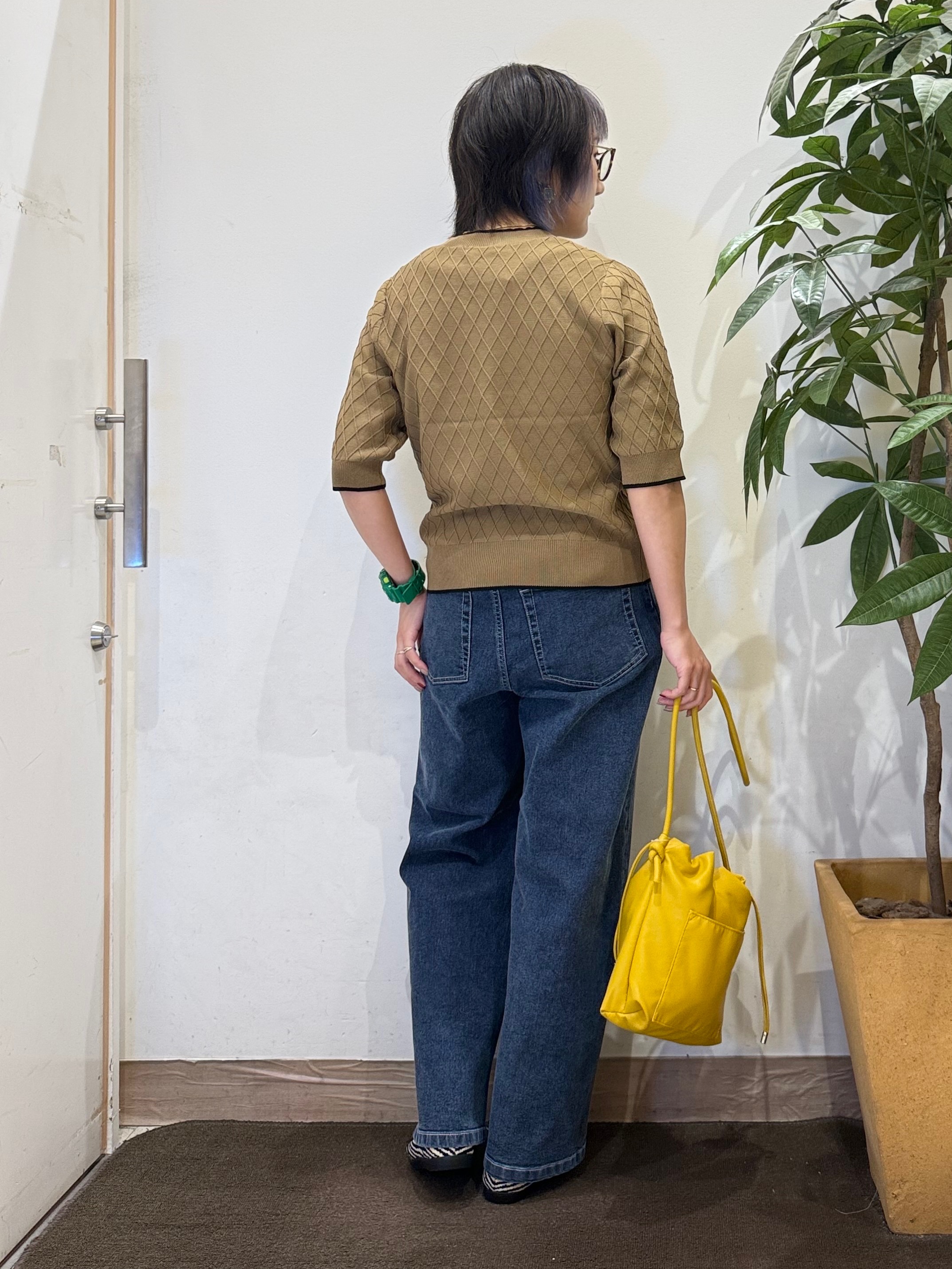 misakiさんの「SHOO･LA･RUE｜【毛玉になりにくい/S-LL/洗濯機可】ダイヤ柄が上品 二の腕隠せる5分袖ニット」を使ったコーディネート