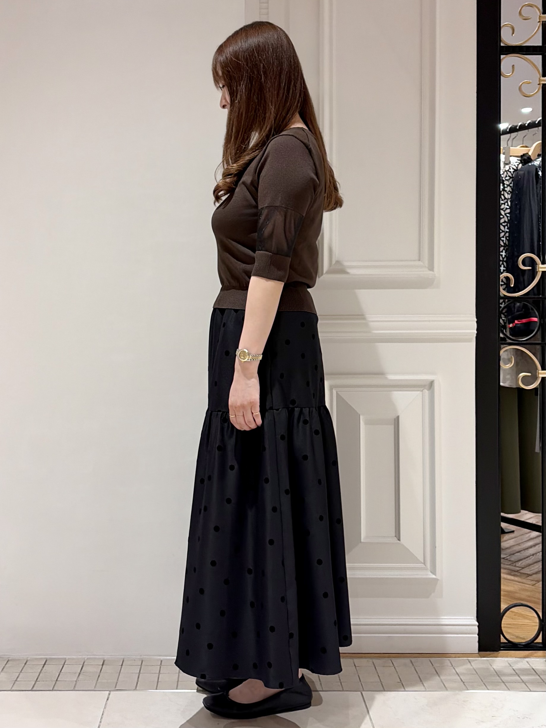 minowaさんの「DRESSTERIOR｜【日本製/シアー素材】ウォッシャブルニット ハーフスリーブプルオーバー」を使ったコーディネート