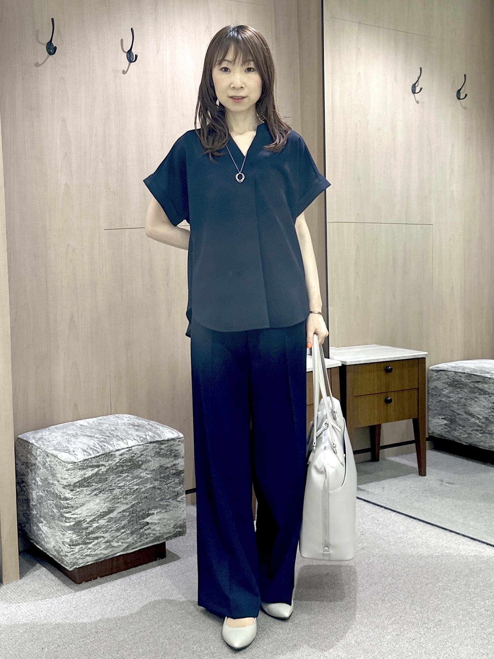 Miwaさんの「UNTITLED｜【秋の通勤羽織/セットアップ可/UVカット】エアリークール半袖ジャケット」を使ったコーディネート
