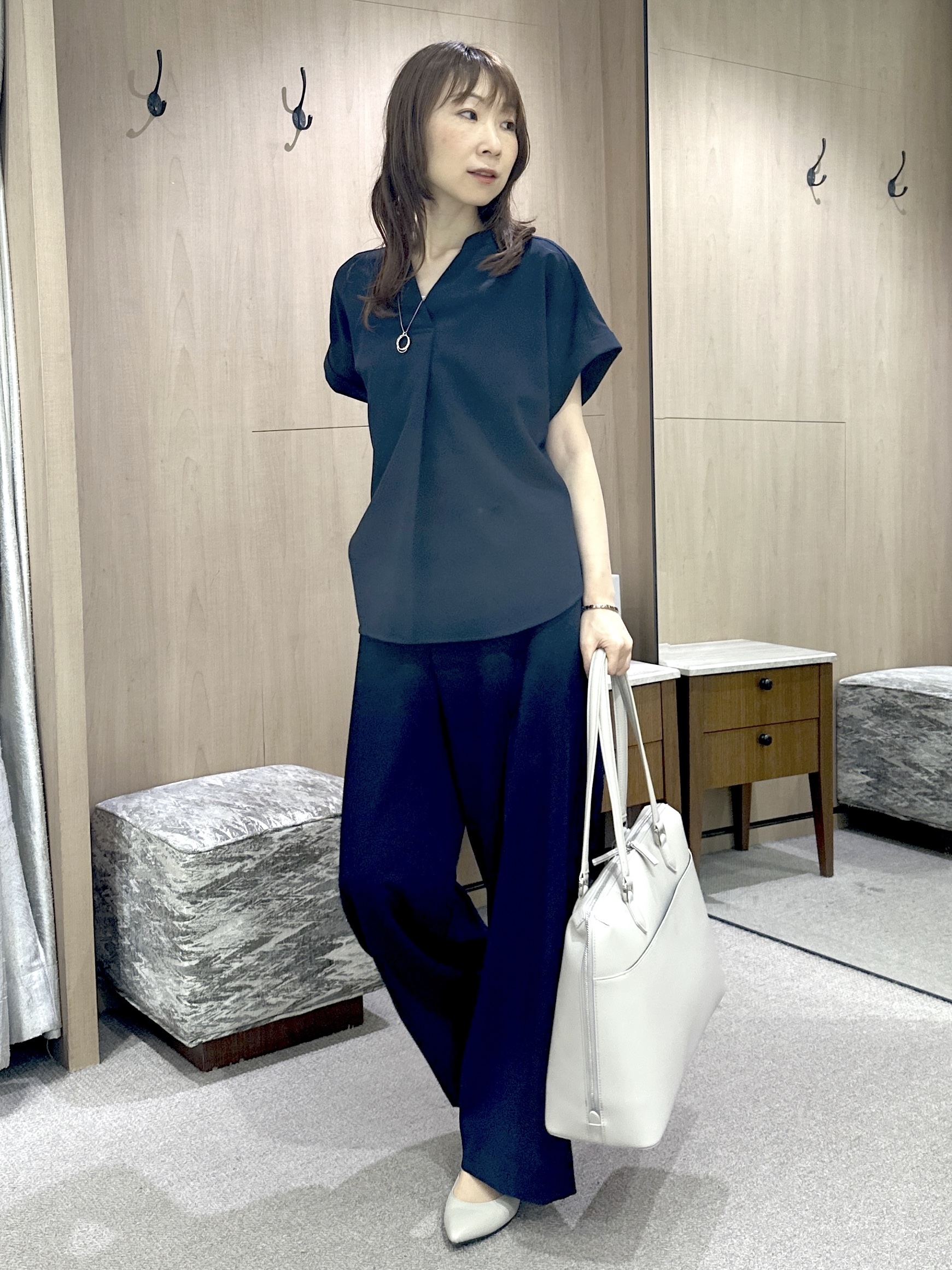 Miwaさんの「UNTITLED｜【秋の通勤羽織/セットアップ可/UVカット】エアリークール半袖ジャケット」を使ったコーディネート