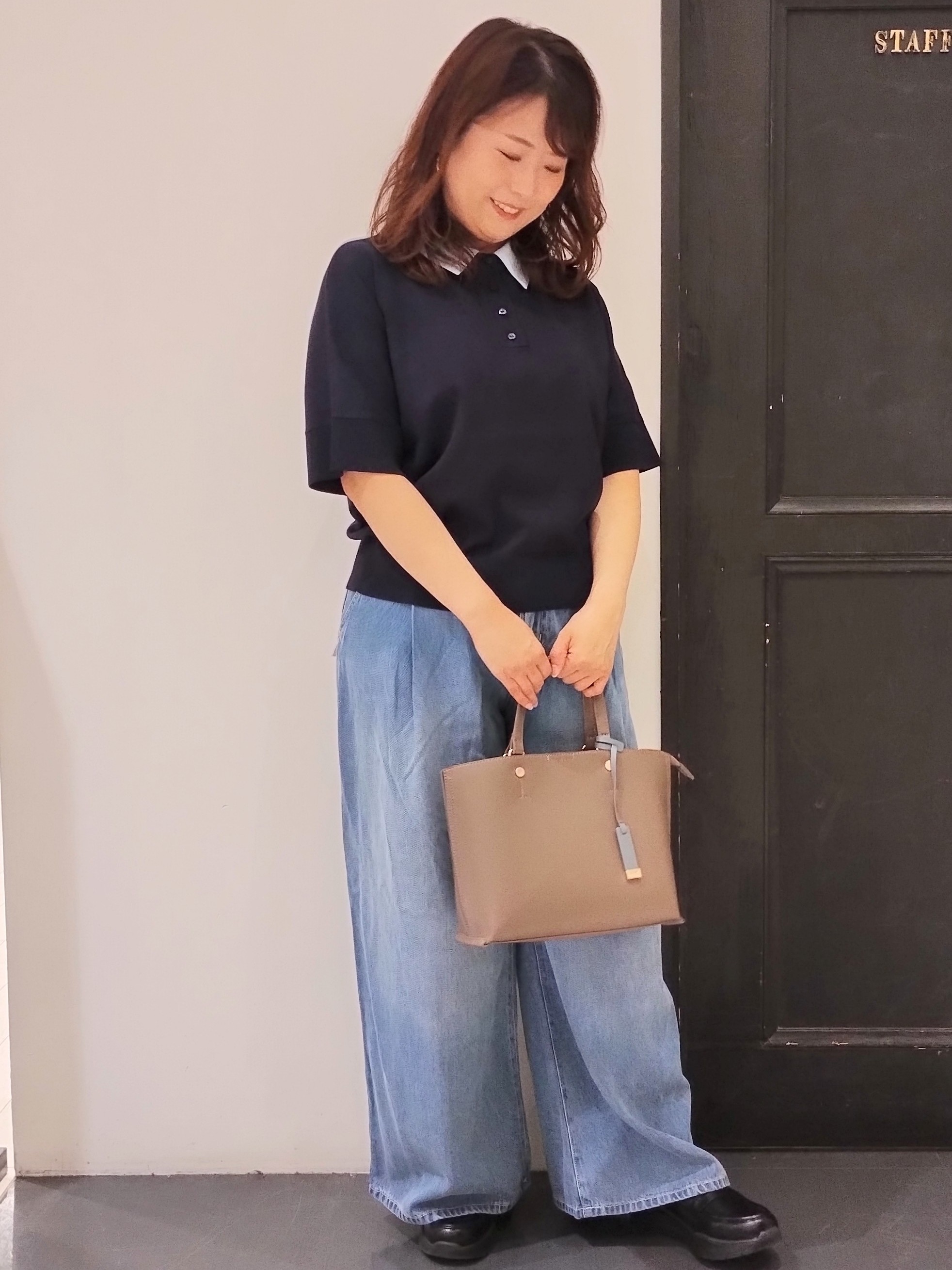 しょーこさんの「OPAQUE.CLIP｜2WAY衿ドッキングニット《洗濯機OK》」を使ったコーディネート