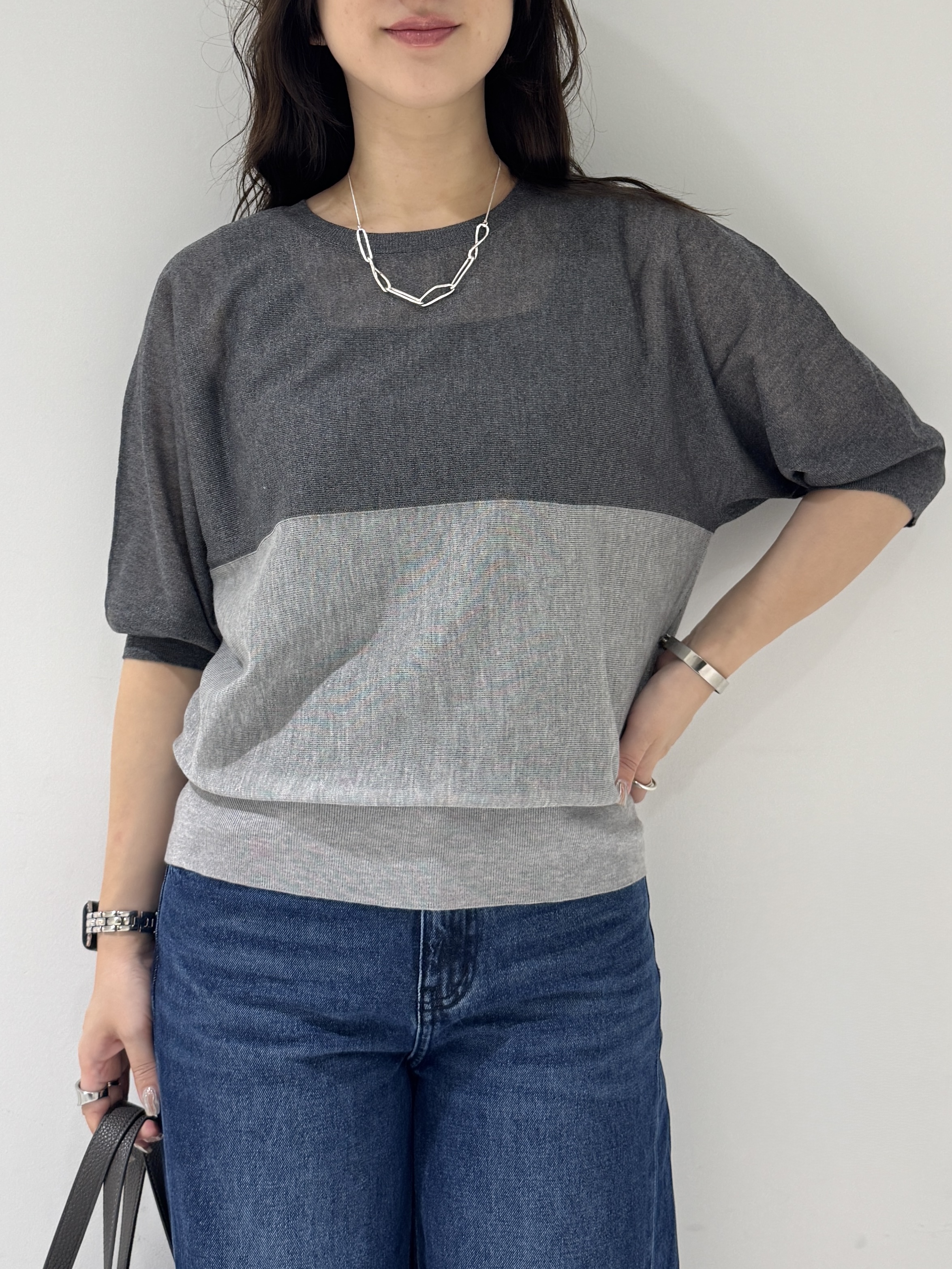 そんさんの「INDIVI｜【体型カバー／洗える】シアードルマンニット」を使ったコーディネート
