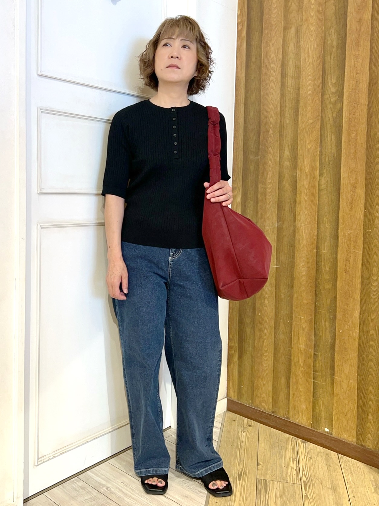 yuriyuriさんの「SHOO･LA･RUE｜【S-LL】抜け感ある着こなしに ヘンリーネック リブニット」を使ったコーディネート
