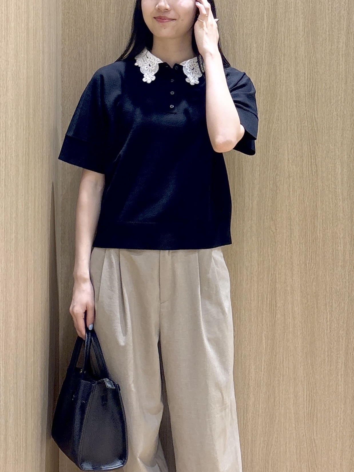 sachikoさんの「OPAQUE.CLIP｜【森絵梨佳さん着用】2WAY衿ドッキングニット《洗濯機OK》」を使ったコーディネート