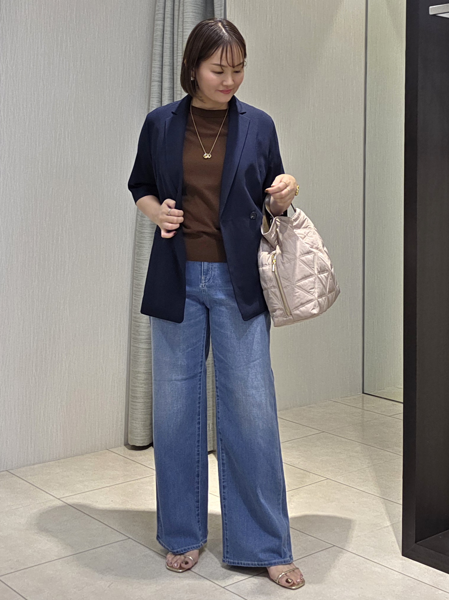 naokoさんの「UNTITLED｜【秋の通勤羽織/セットアップ可/UVカット】エアリークール半袖ジャケット」を使ったコーディネート