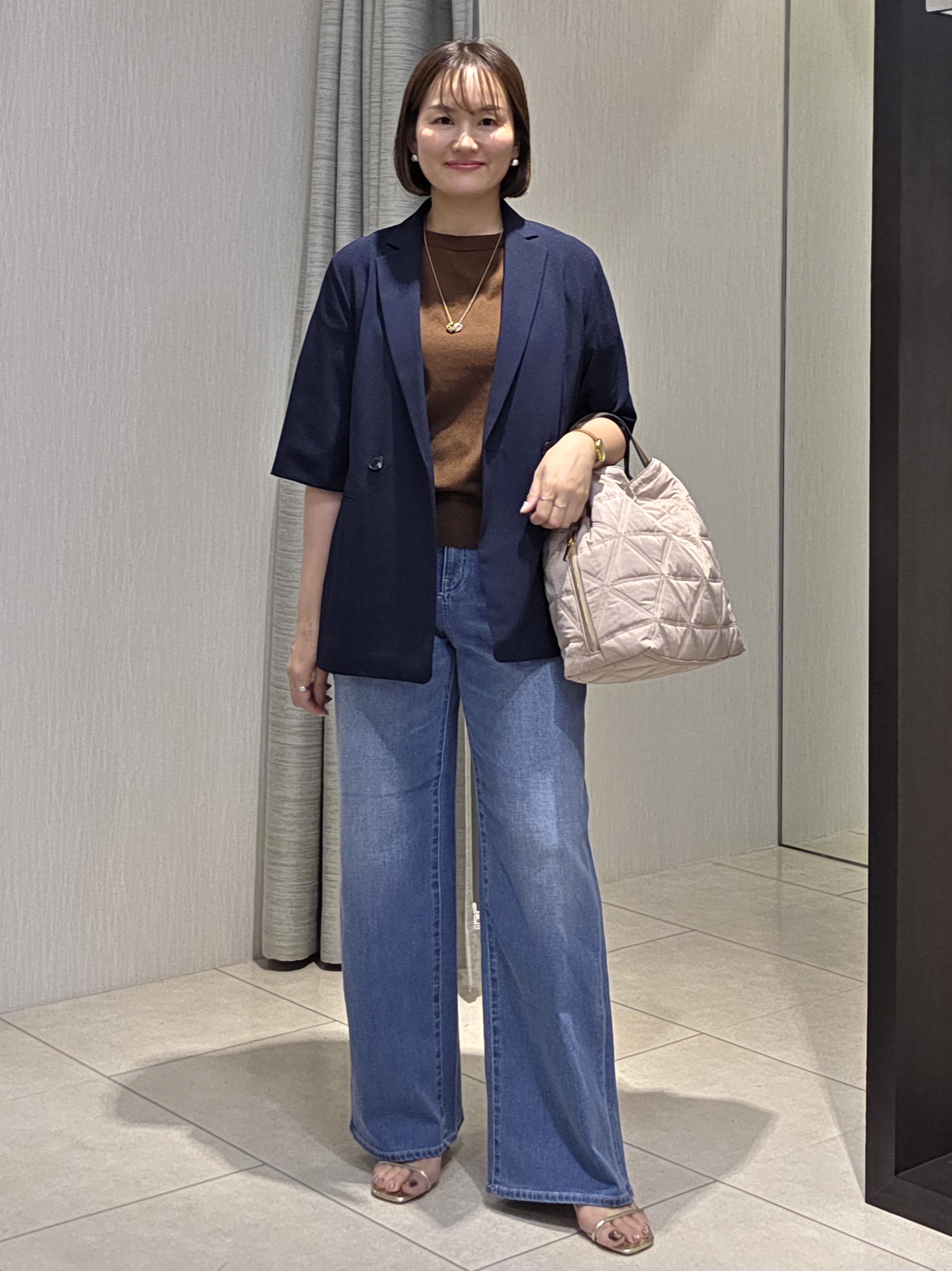 naokoさんの「UNTITLED｜【秋の通勤羽織/セットアップ可/UVカット】エアリークール半袖ジャケット」を使ったコーディネート
