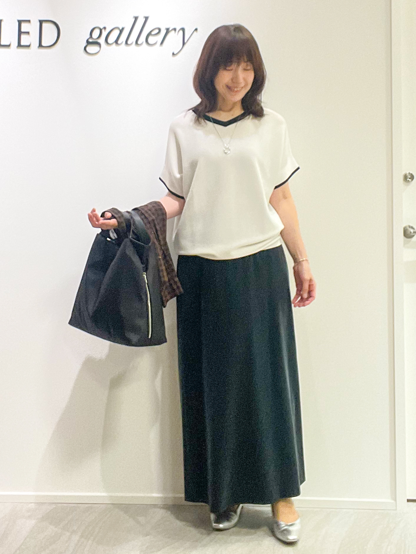 めいさんの「UNTITLED｜【11色展開/体型カバー】前後2WAYフレンチスリーブニット」を使ったコーディネート