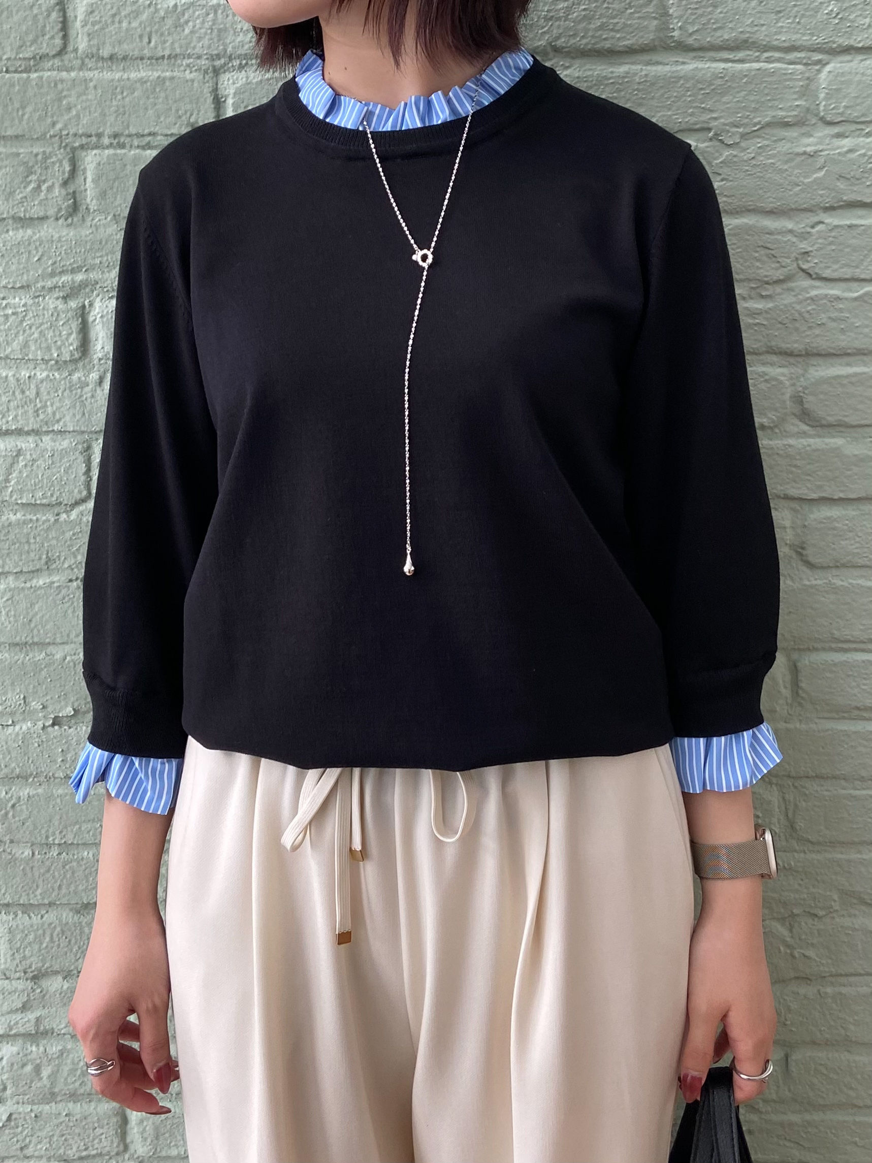 kimiさんの「OPAQUE.CLIP｜【UVケア／遮熱性】フリルドッキングニット《洗濯機OK》」を使ったコーディネート