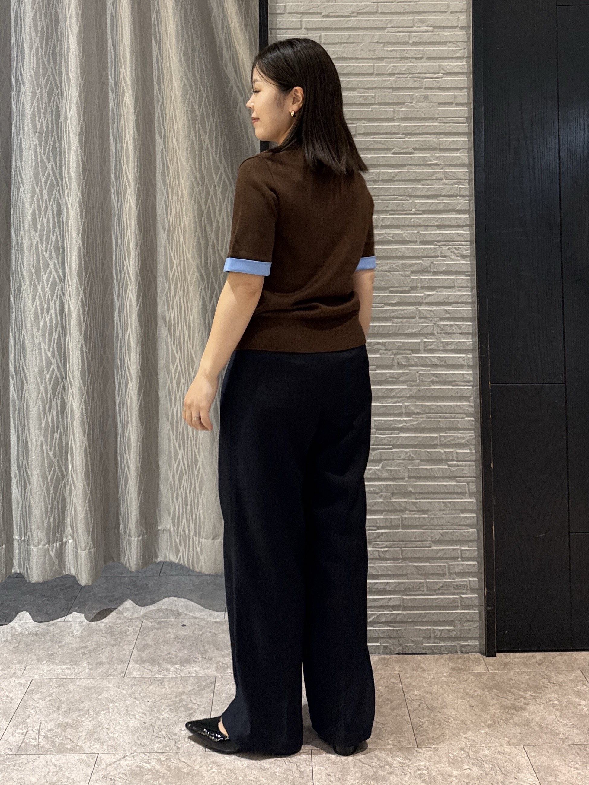 chさんの「THE SHOP TK｜POLO BCS/アーガイル5分袖ニット」を使ったコーディネート