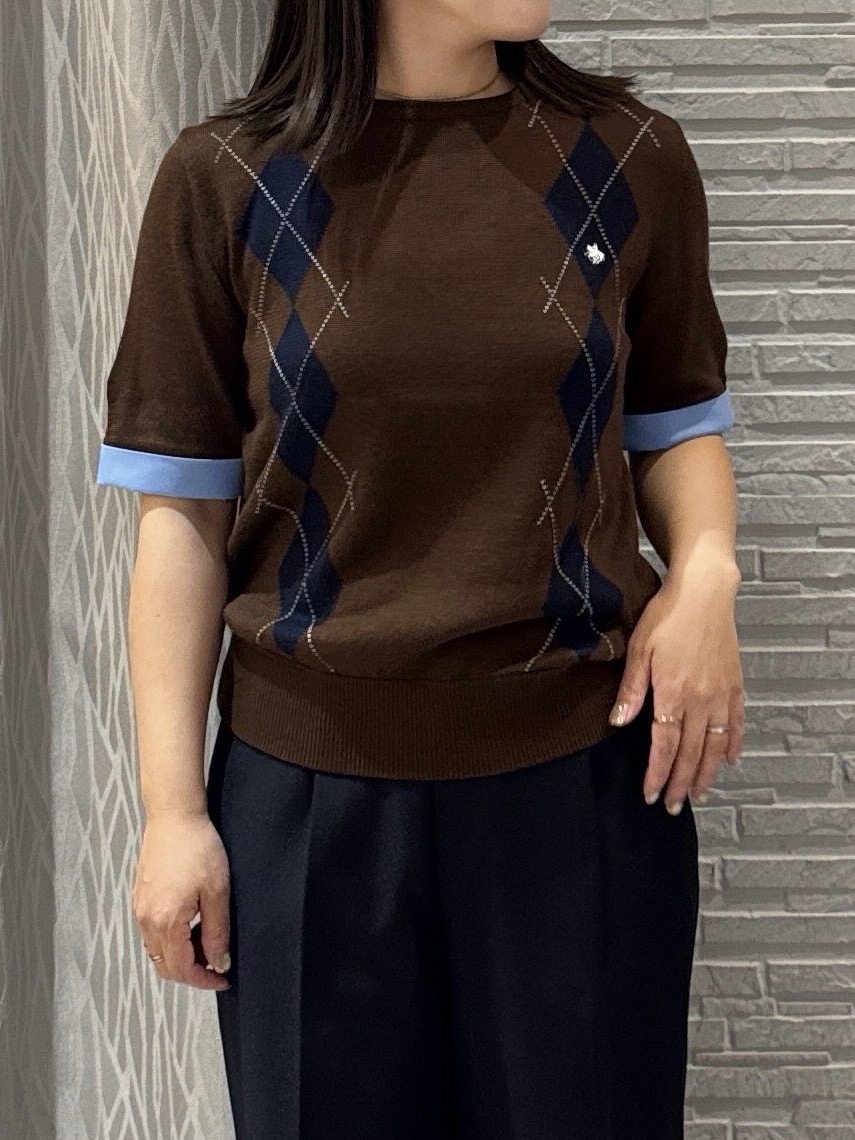 chさんの「THE SHOP TK｜POLO BCS/アーガイル5分袖ニット」を使ったコーディネート
