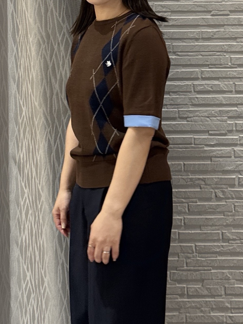 chさんの「THE SHOP TK｜POLO BCS/アーガイル5分袖ニット」を使ったコーディネート