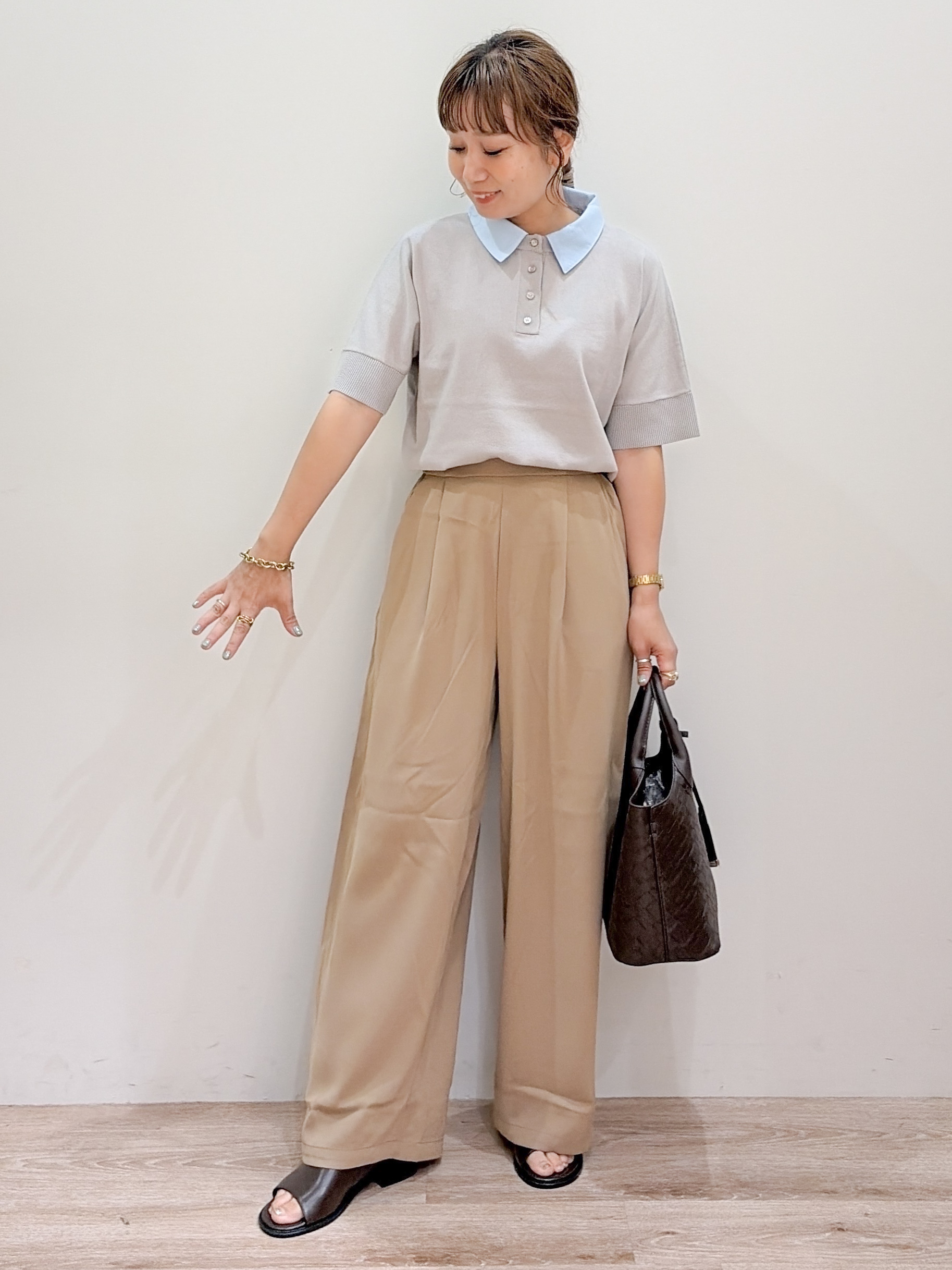 risayanさんの「OPAQUE.CLIP｜【森絵梨佳さん着用】2WAY衿ドッキングニット《洗濯機OK》」を使ったコーディネート