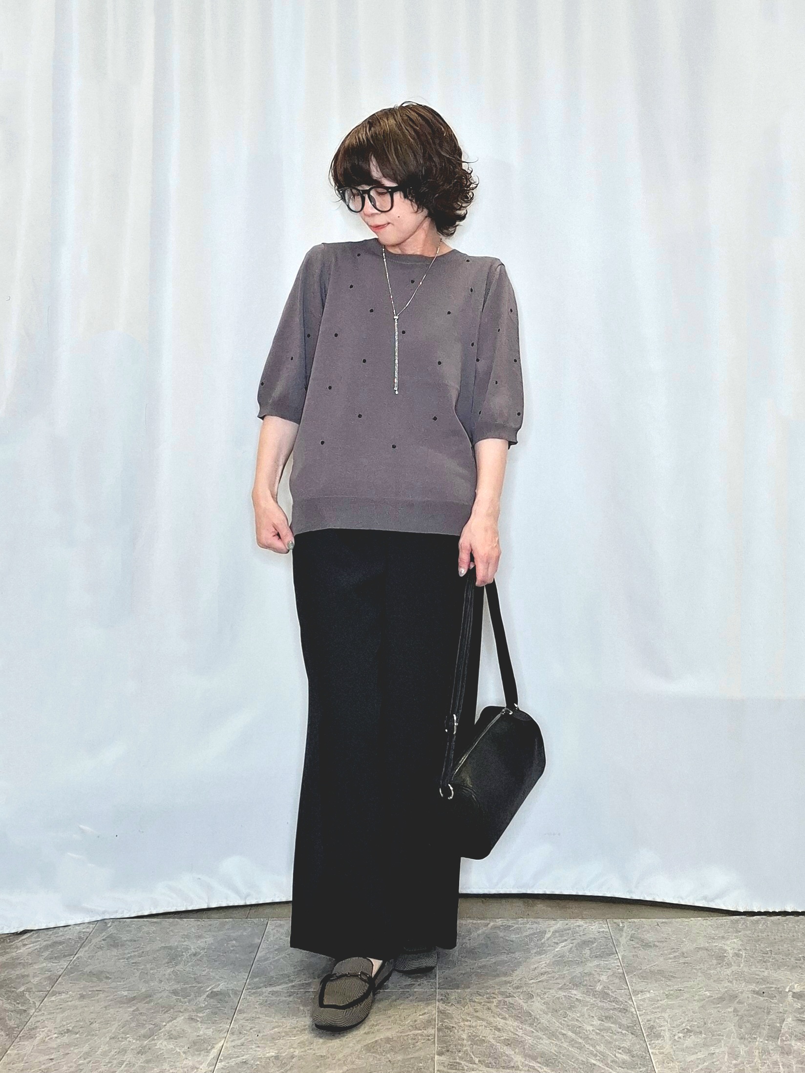 ぬーさんの「SHOO･LA･RUE｜【S-LL】さらっとタッチ 大人のドット刺繍ニット」を使ったコーディネート