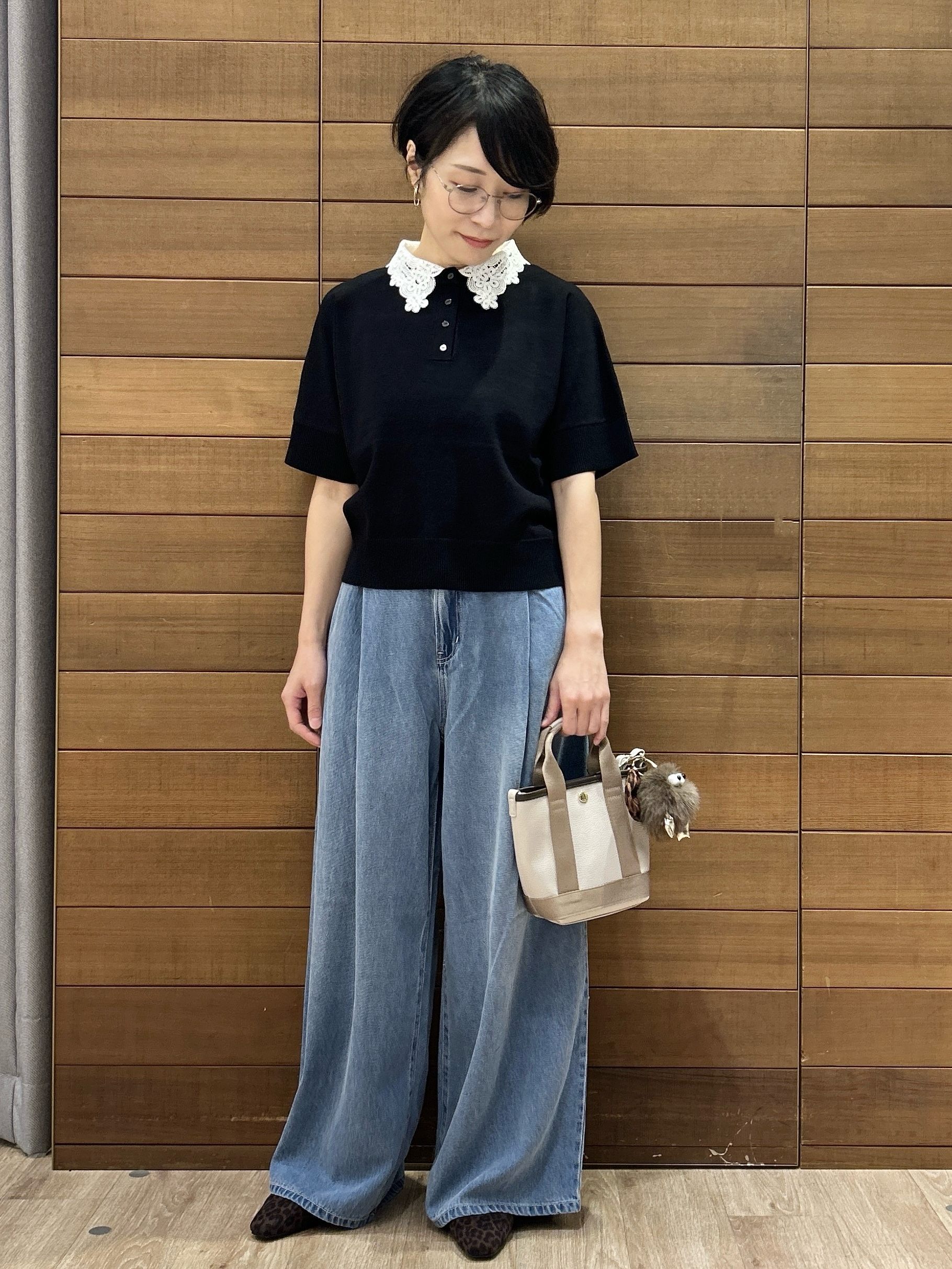 ゆうあさんの「OPAQUE.CLIP｜【森絵梨佳さん着用】2WAY衿ドッキングニット《洗濯機OK》」を使ったコーディネート
