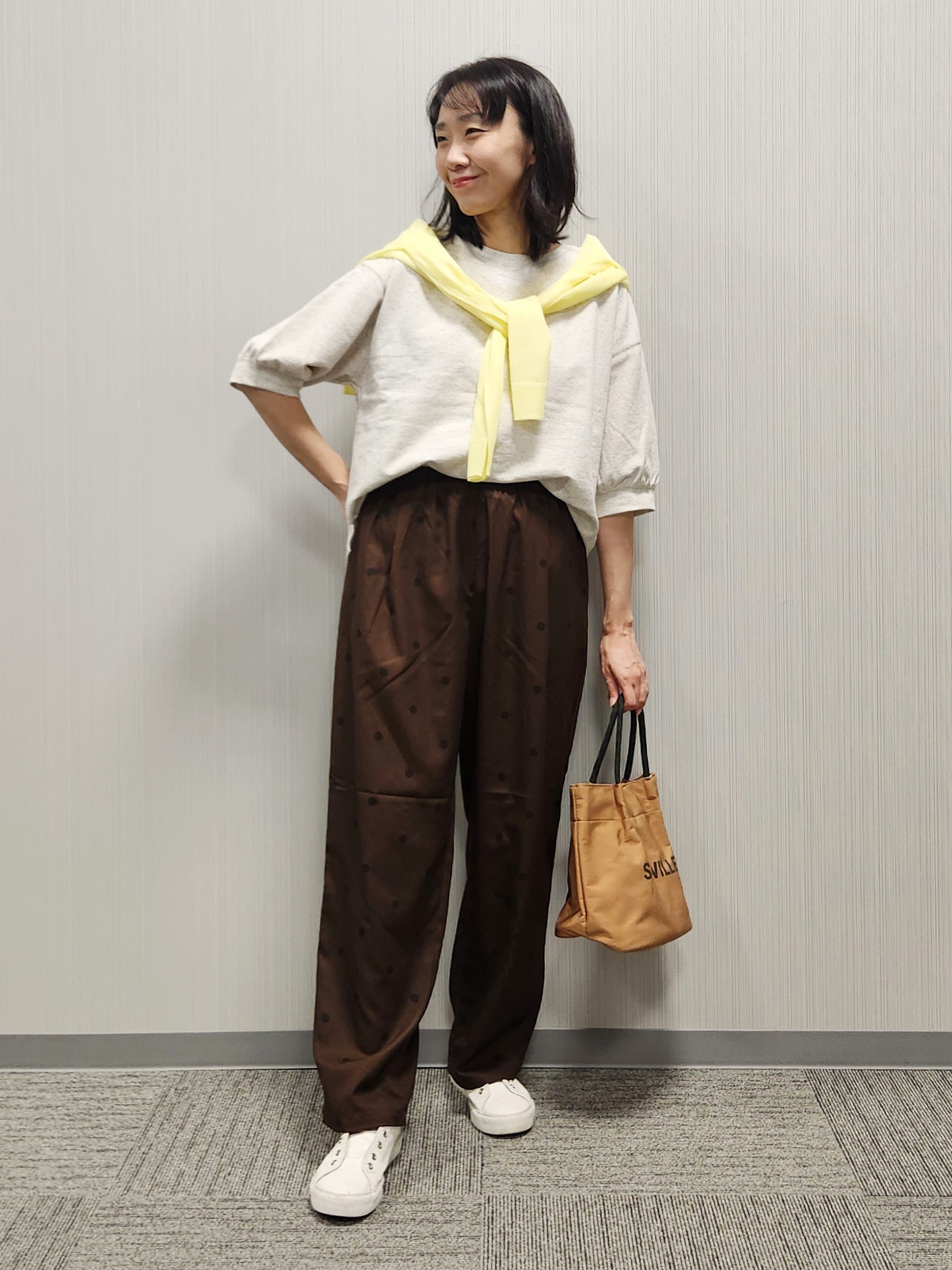 naraさんの「Dessin｜【高レビュー/洗える/XS-L】バックヘンリーミニ裏毛 5分袖」を使ったコーディネート
