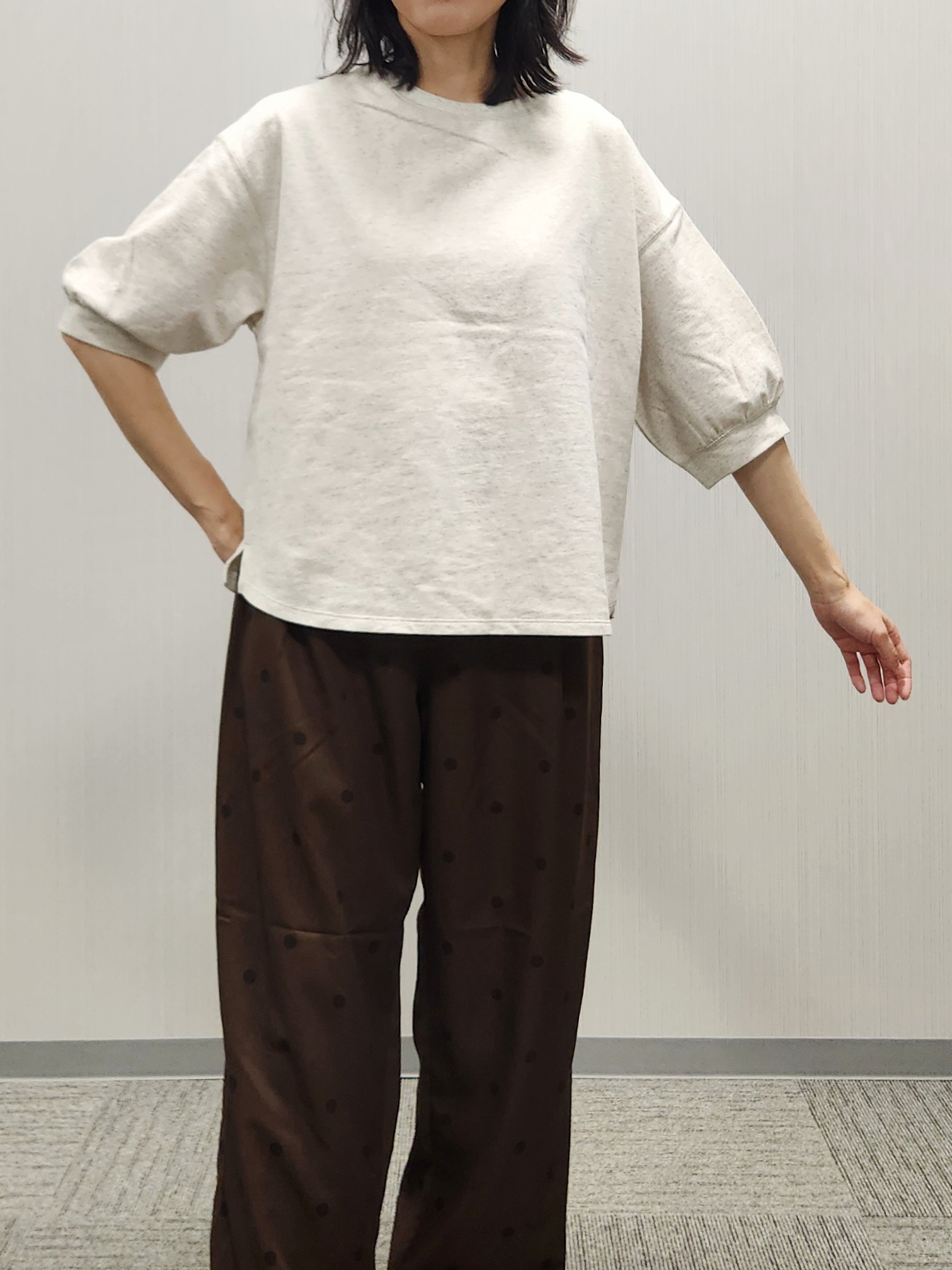 naraさんの「Dessin｜【高レビュー/洗える/XS-L】バックヘンリーミニ裏毛 5分袖」を使ったコーディネート