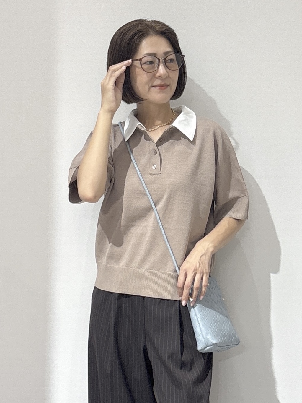 NAKAさんの「OPAQUE.CLIP｜【森絵梨佳さん着用】2WAY衿ドッキングニット《洗濯機OK》」を使ったコーディネート