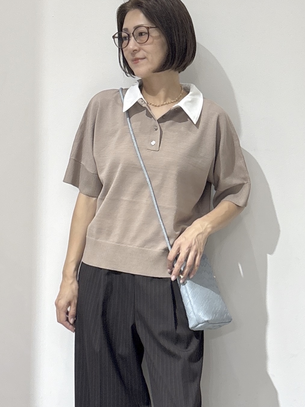 NAKAさんの「OPAQUE.CLIP｜【森絵梨佳さん着用】2WAY衿ドッキングニット《洗濯機OK》」を使ったコーディネート
