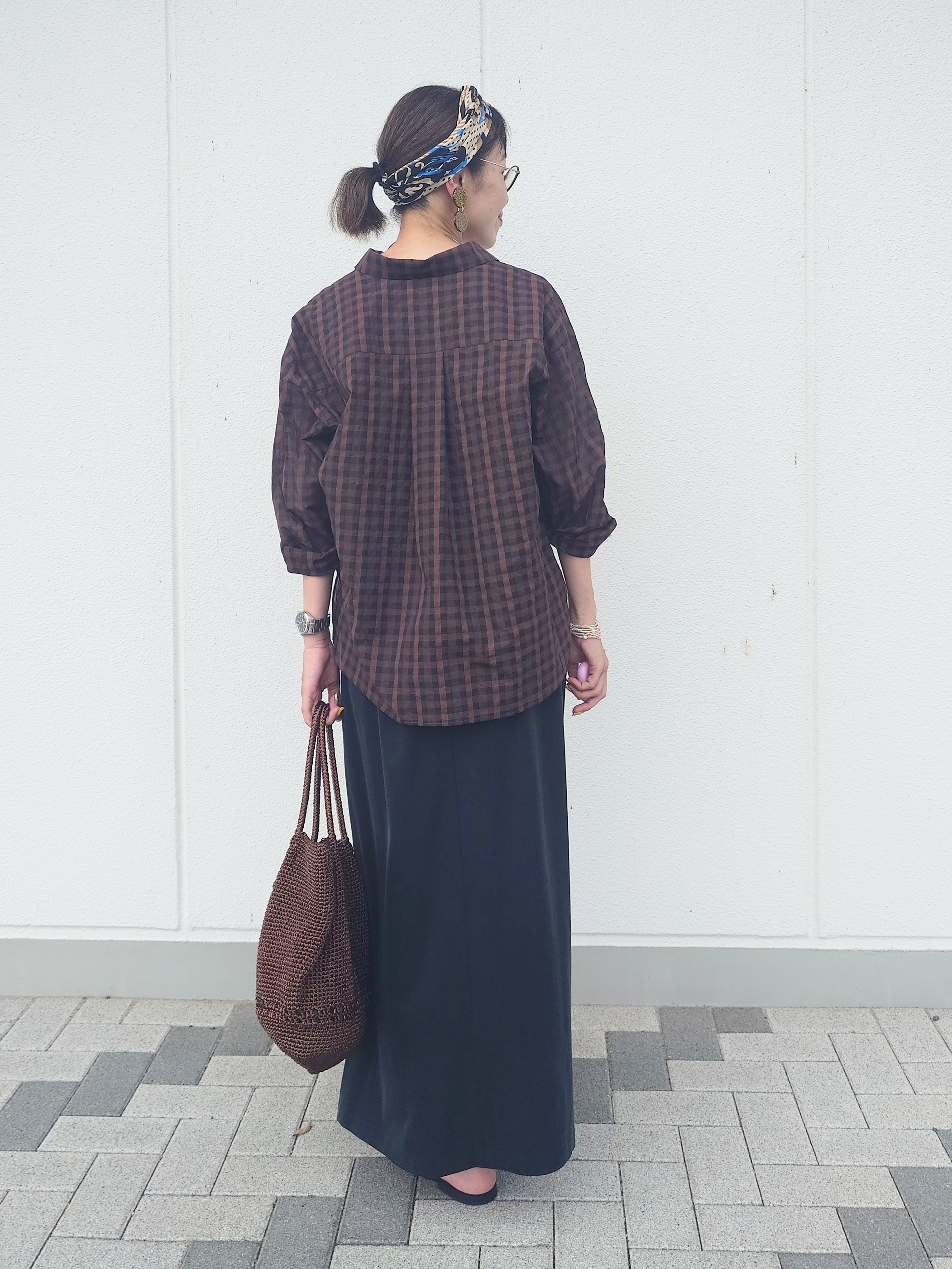 MUTSUKOさんの「UNTITLED｜【秋映え/羽織り】シアーチェックシャツブラウス」を使ったコーディネート