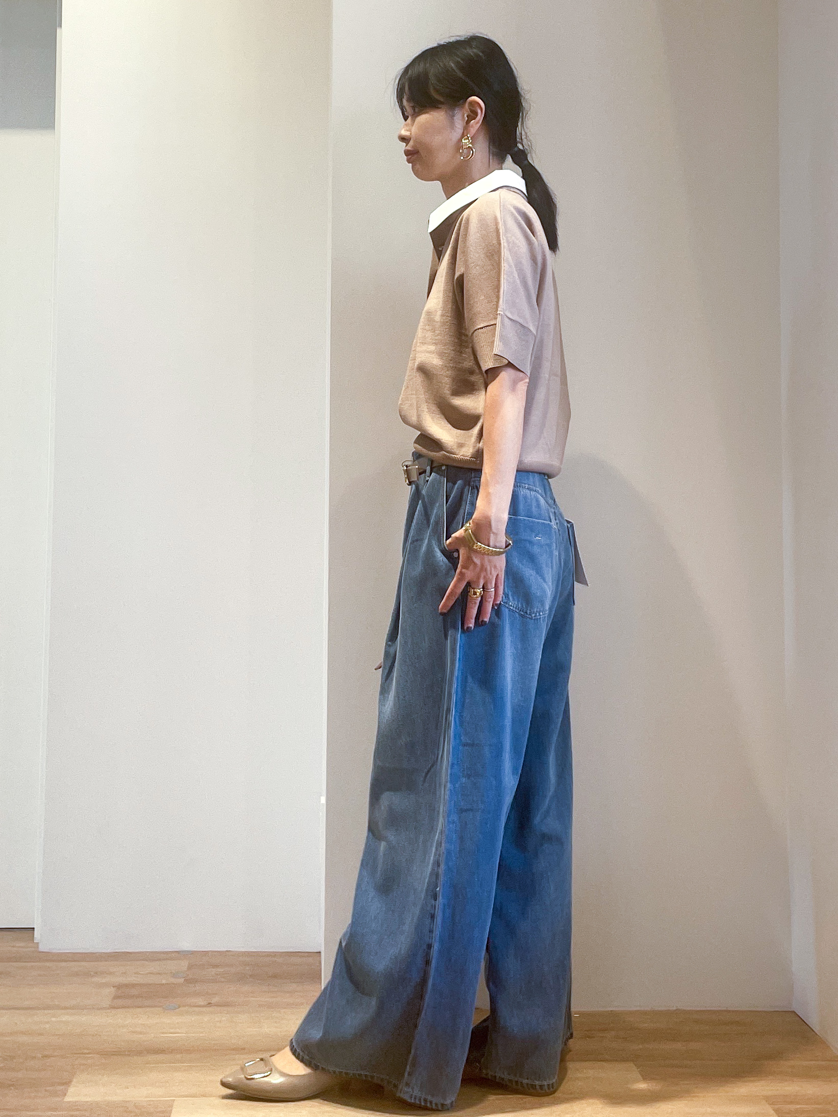 あいさんの「OPAQUE.CLIP｜【森絵梨佳さん着用】2WAY衿ドッキングニット《洗濯機OK》」を使ったコーディネート