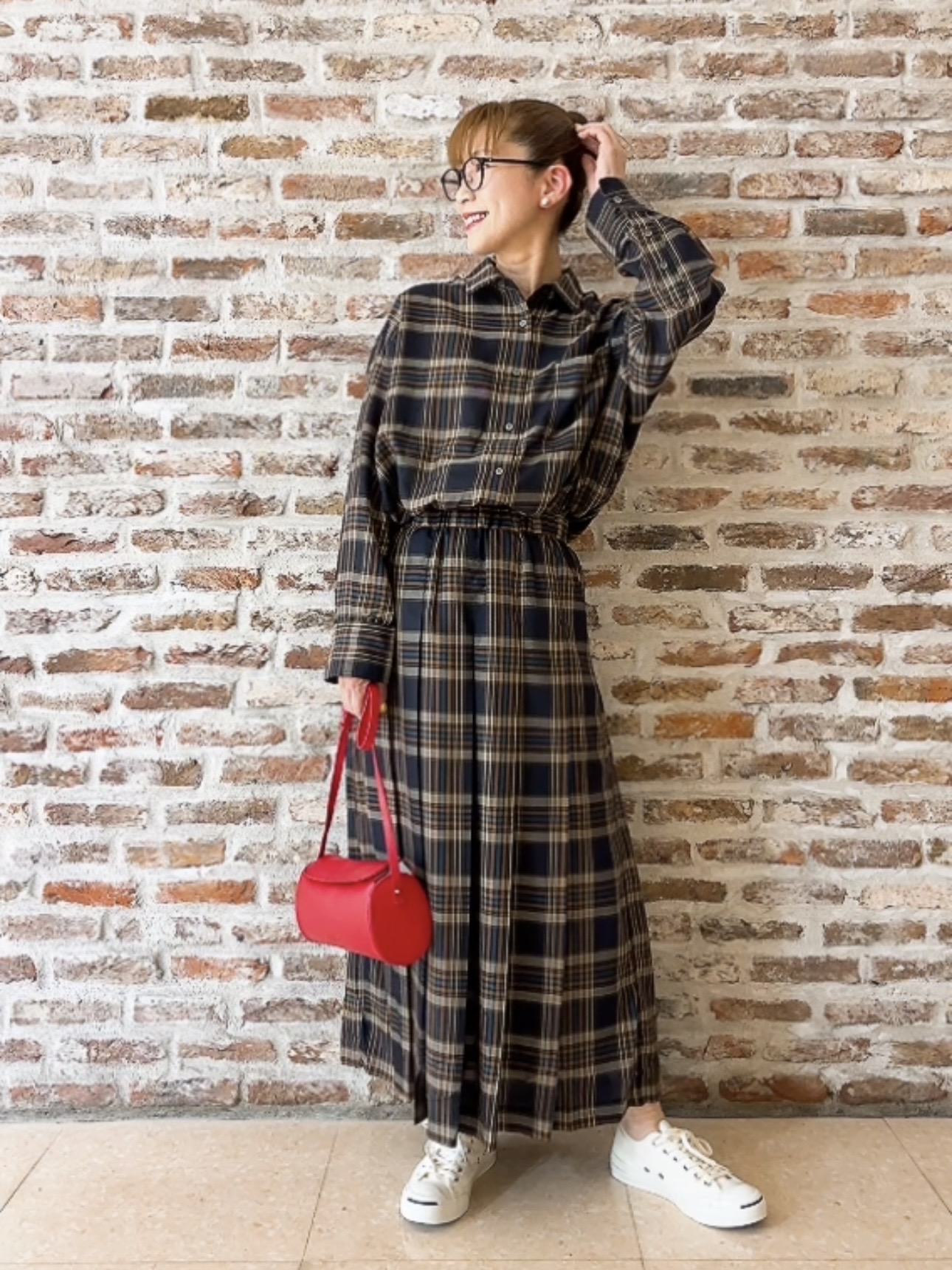 Yasucoさんの「Dessin｜【秋羽織り/セットアップ可/洗える】シアーチェック オーバーシャツ」を使ったコーディネート