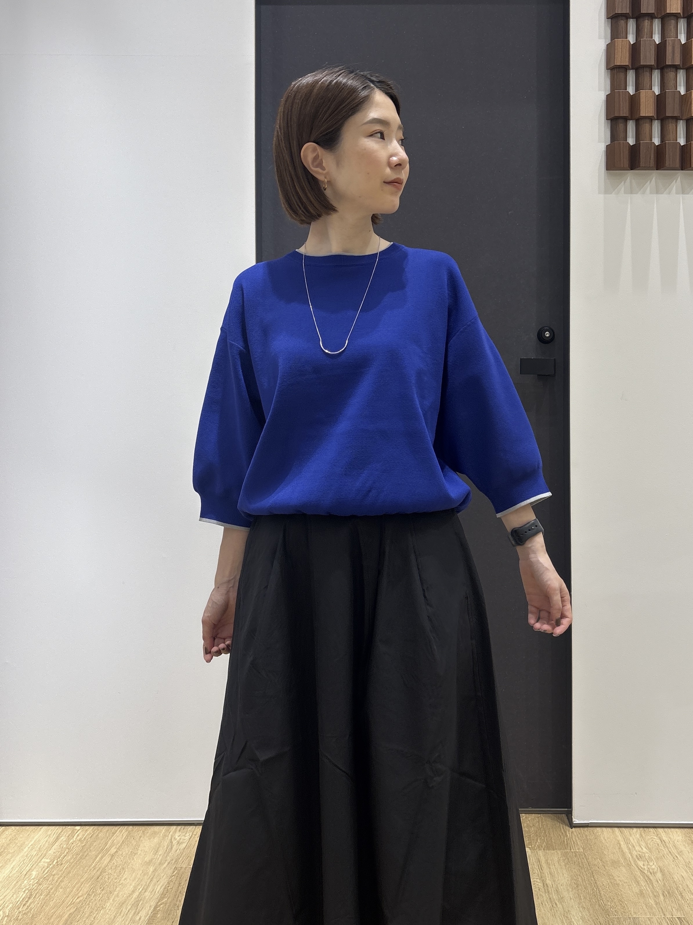 risaさんの「Dessin｜【高レビュー/UVカット/洗濯機OK】6分袖配色ニット」を使ったコーディネート