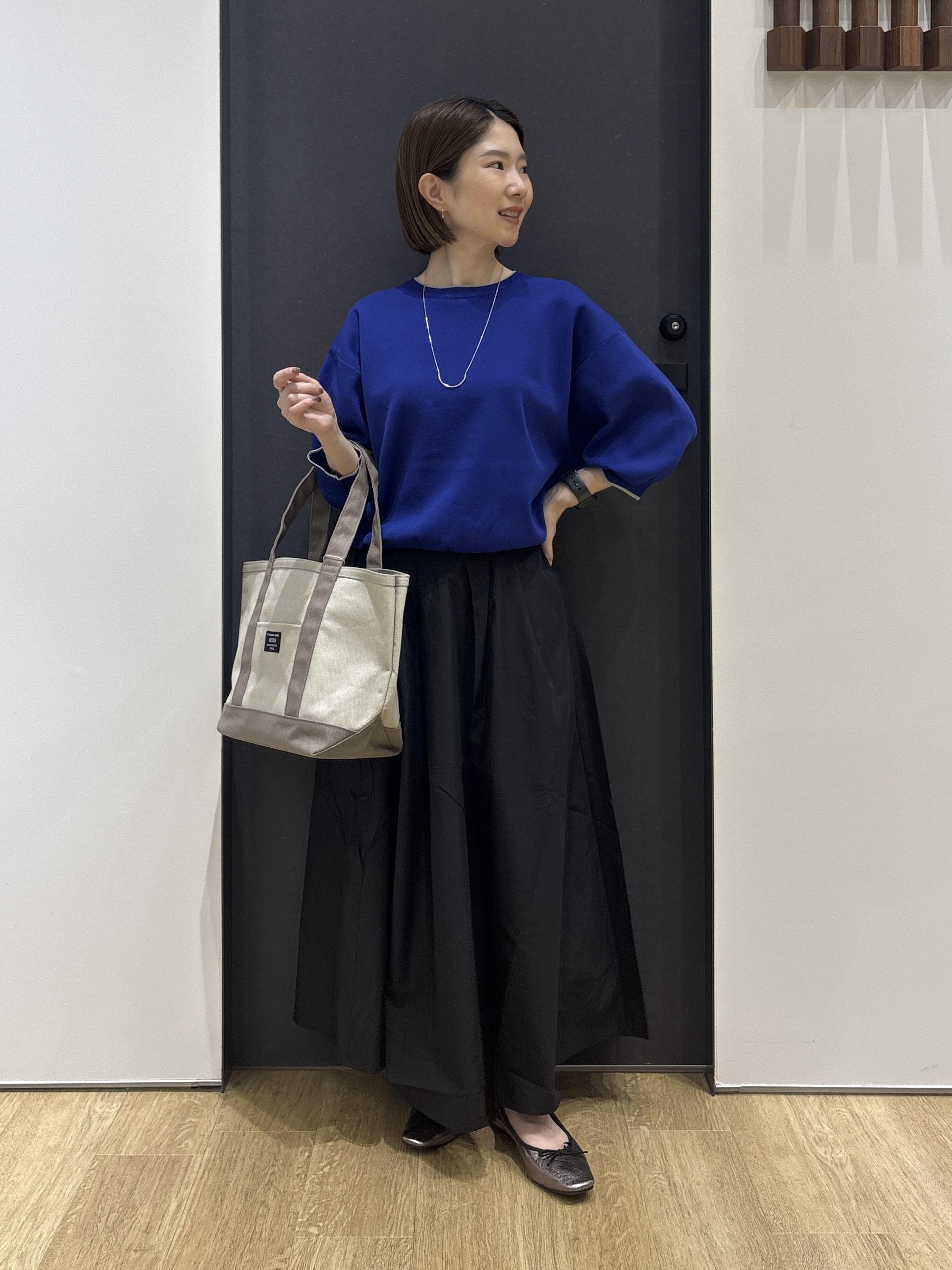 risaさんの「Dessin｜【高レビュー/UVカット/洗濯機OK】6分袖配色ニット」を使ったコーディネート