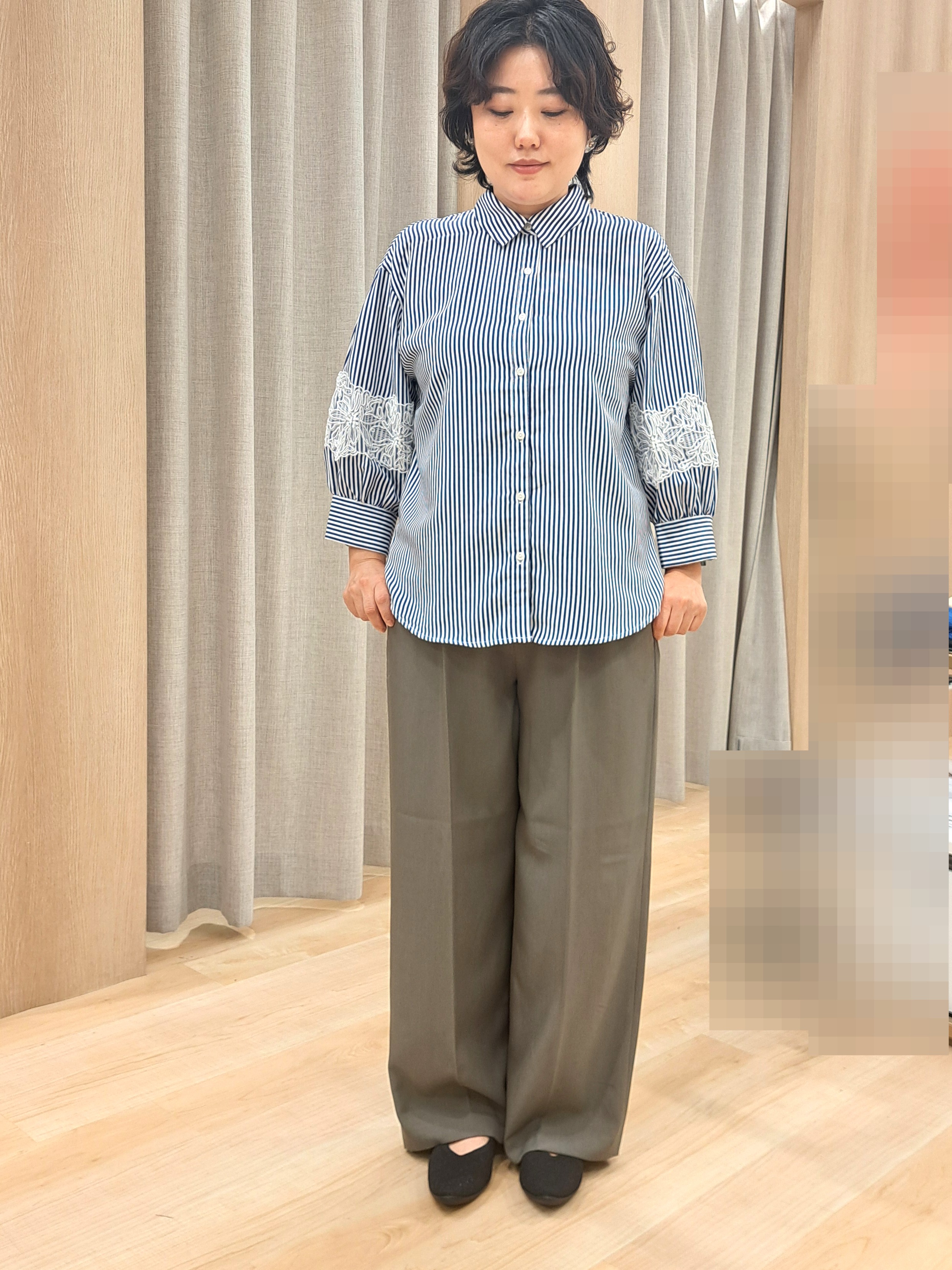ふるさんの「grove｜レースボリュームスリーブシャツ」を使ったコーディネート