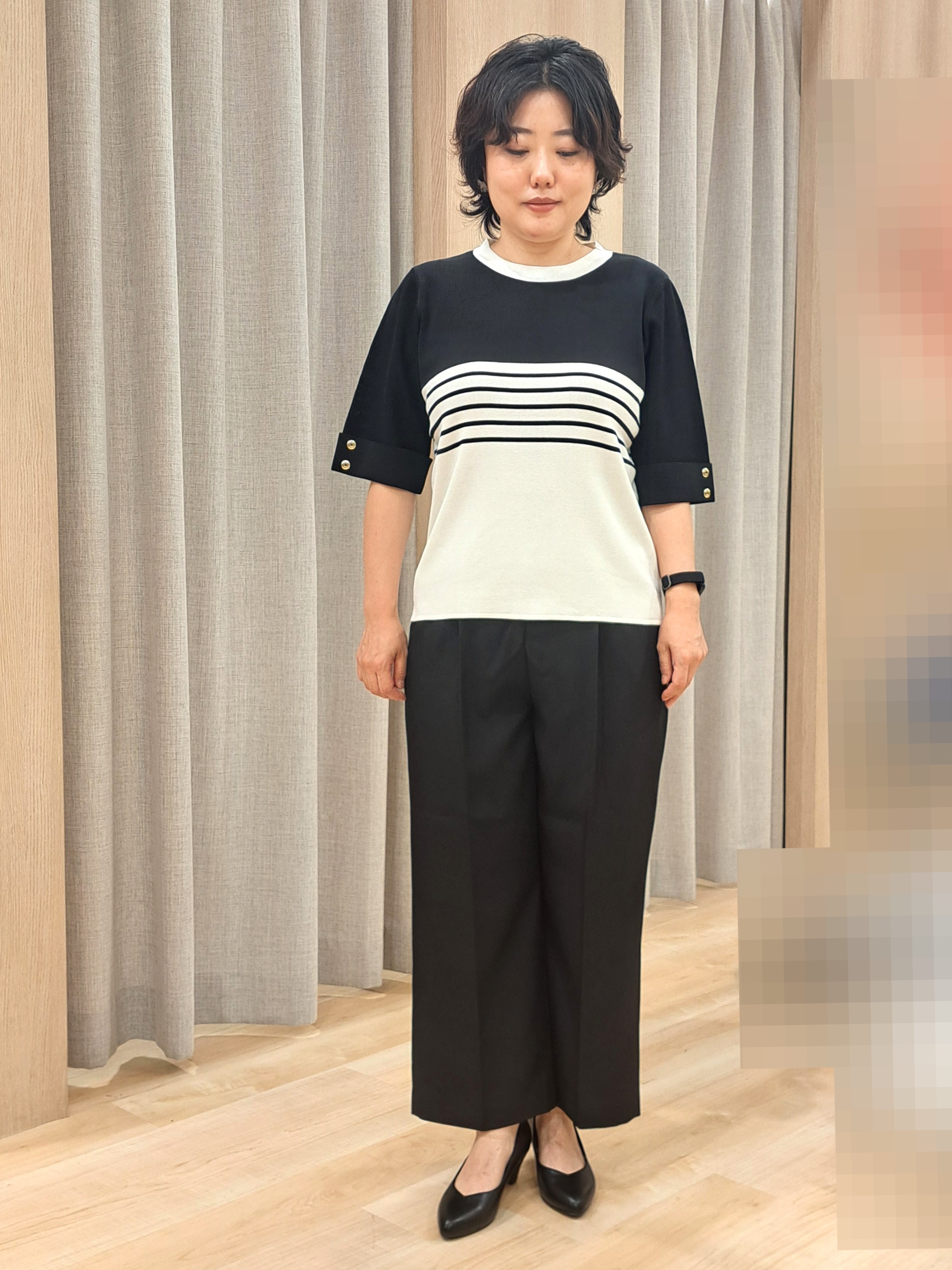 ふるさんの「grove｜新色追加！【シリーズ累計36万枚/名品ニット】やわらかドライタッチ 袖メッシュ編みニット」を使ったコーディネート