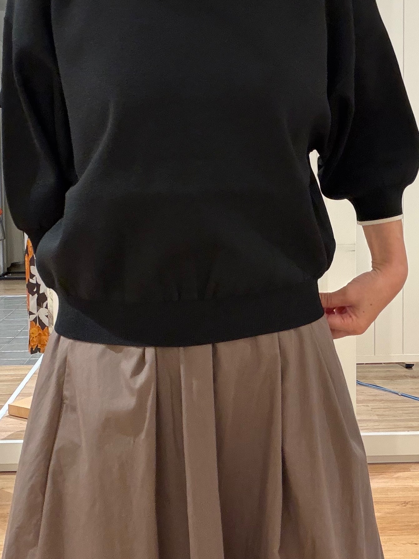 Fujitaさんの「Dessin｜【高レビュー/UVカット/洗濯機OK】6分袖配色ニット」を使ったコーディネート