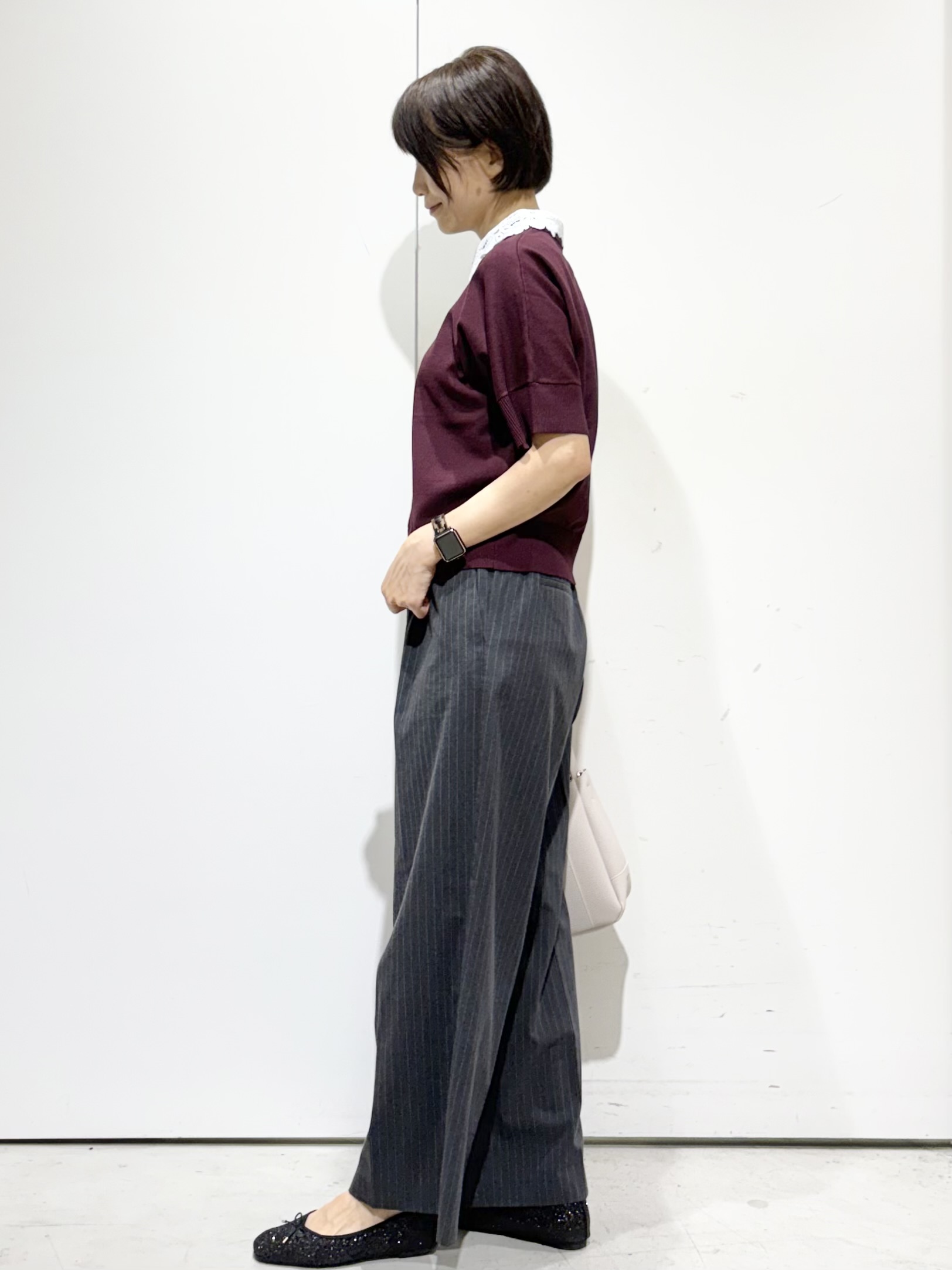Jさんの「OPAQUE.CLIP｜【森絵梨佳さん着用】2WAY衿ドッキングニット《洗濯機OK》」を使ったコーディネート