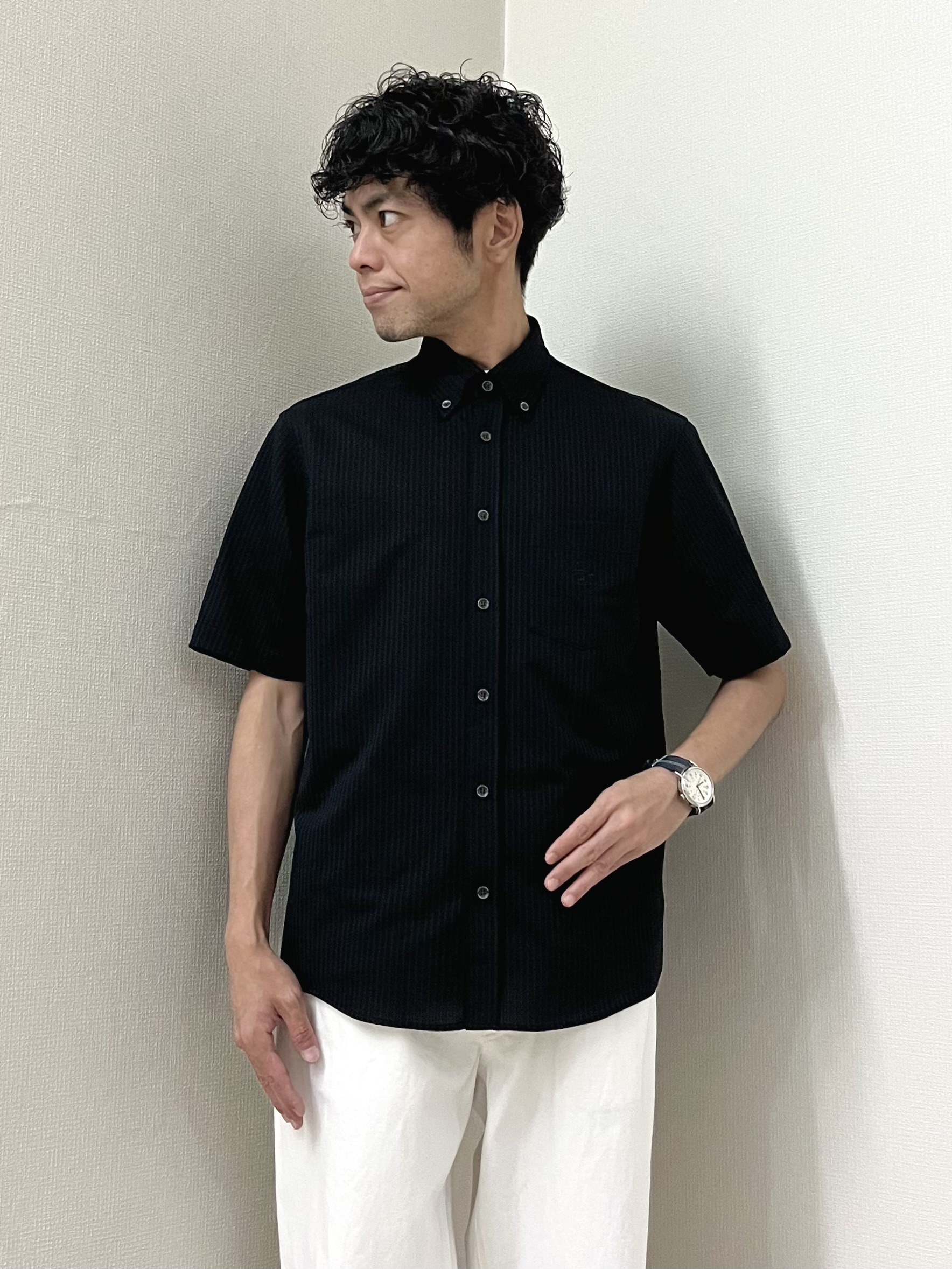 URAさんの「TAKEO KIKUCHI｜【接触冷感】ジャージストライプ シャツ」を使ったコーディネート