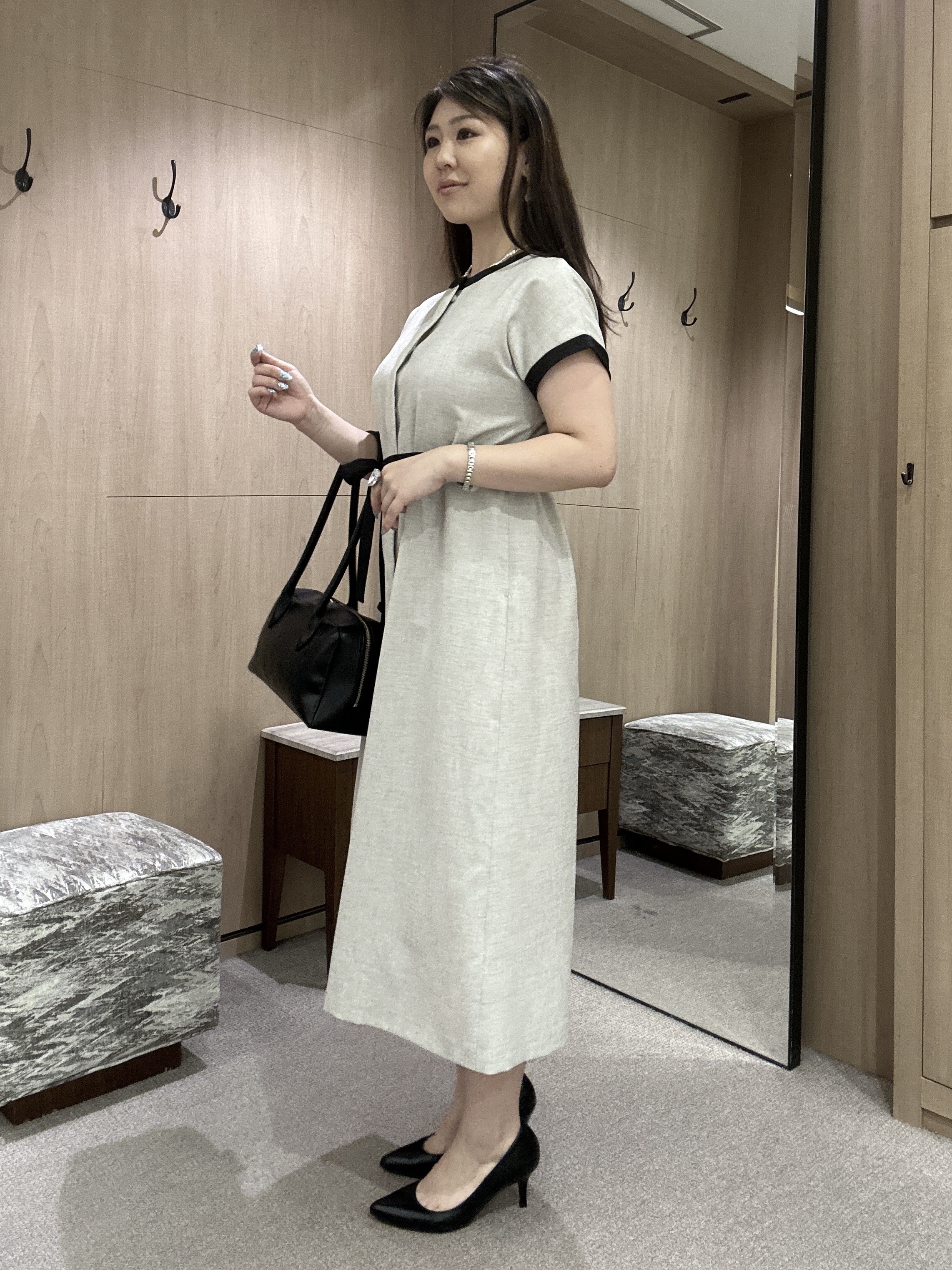 YURIさんの「UNTITLED｜【接触冷感/UVカット/イージーケア】配色ラインワンピース」を使ったコーディネート
