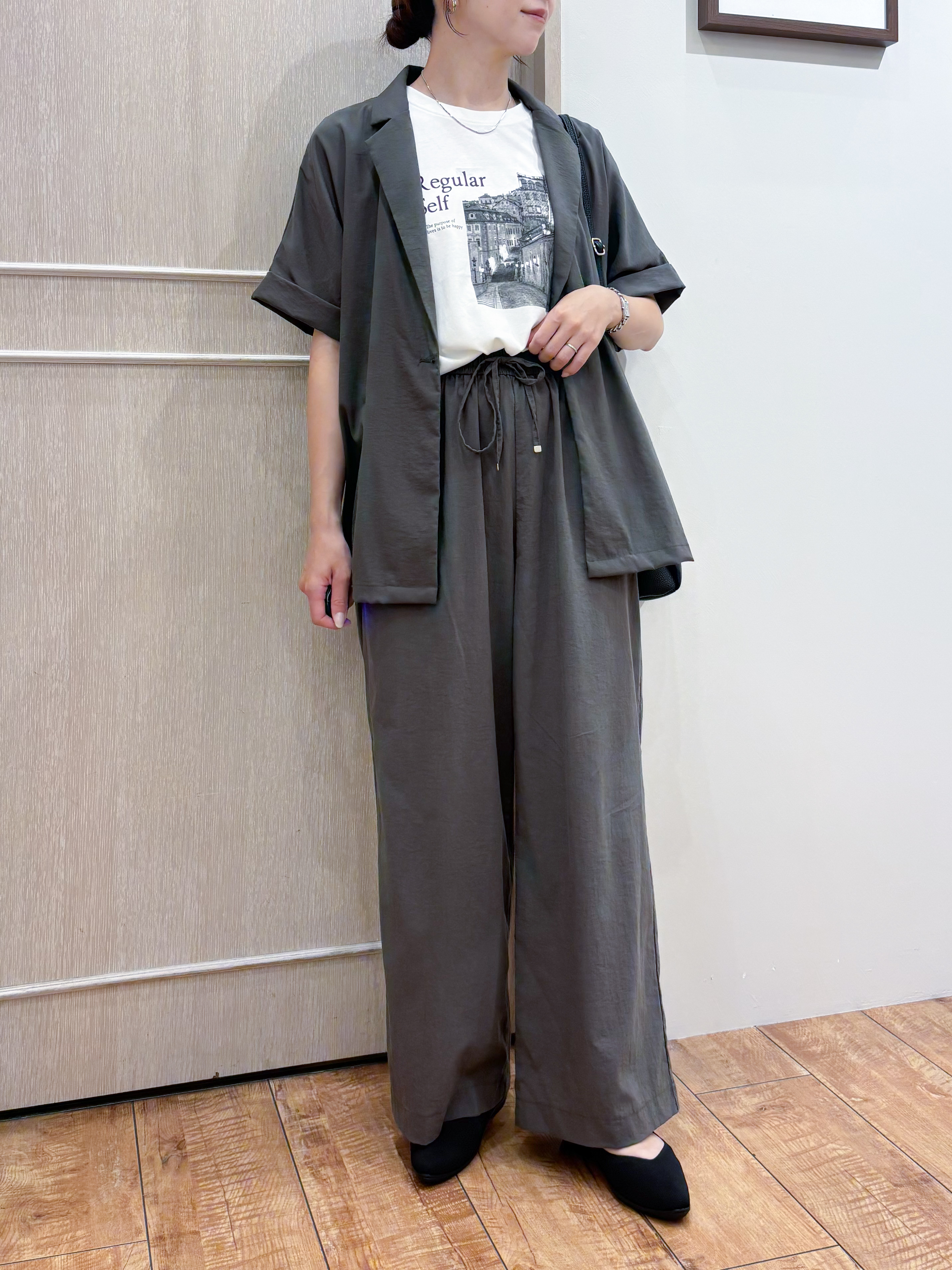 なみさんの「SHOO･LA･RUE｜【高レビュー/洗濯機可/セットアップ可】軽凛(かろりん) 半袖ジャケット」を使ったコーディネート