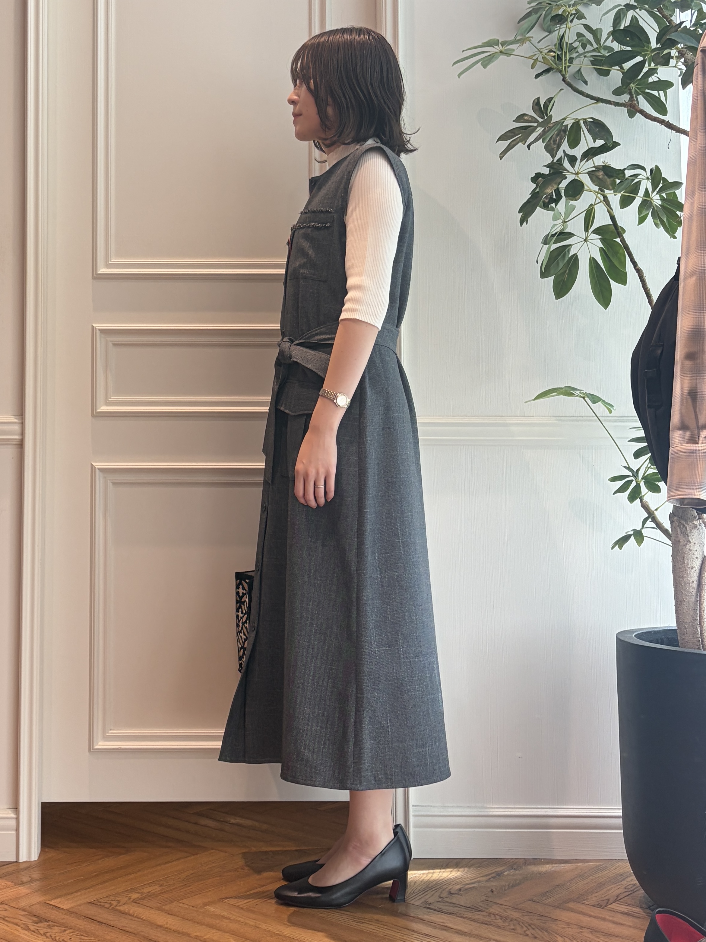 nakaoさんの「DRESSTERIOR｜オーバーラップサークル スモールニットトートバッグ」を使ったコーディネート