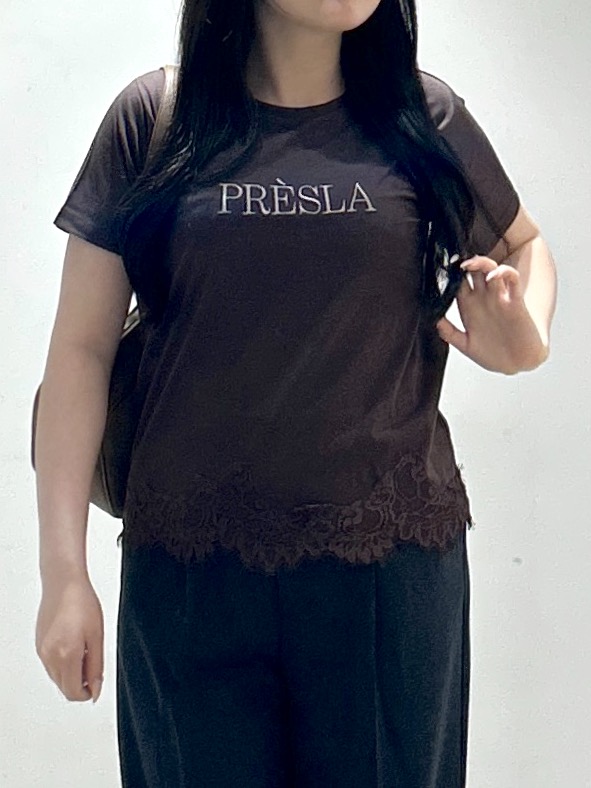 sayaさんの「OPAQUE.CLIP｜【接触冷感／UVケア】裾レースロゴTシャツ《洗濯機OK／S-3L》」を使ったコーディネート