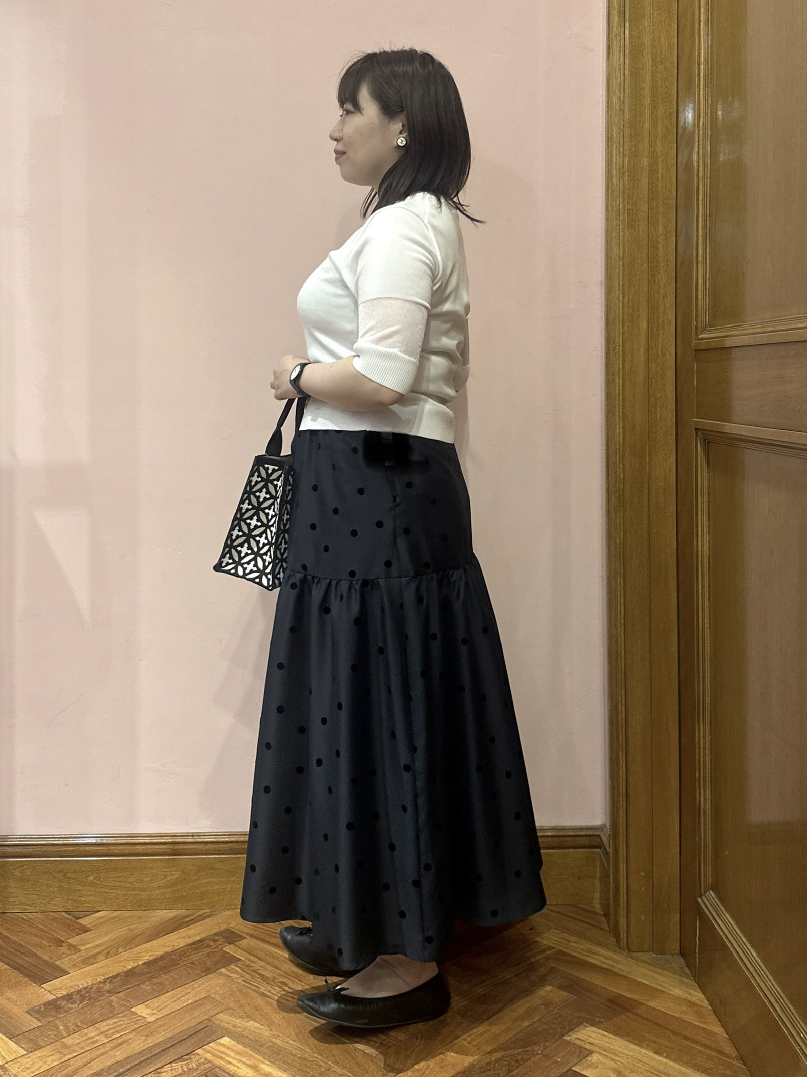 komatsuさんの「DRESSTERIOR｜【日本製/シアー素材】ウォッシャブルニット ハーフスリーブプルオーバー」を使ったコーディネート