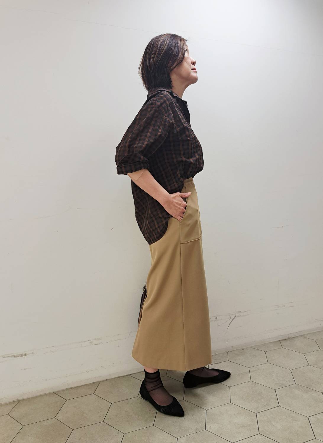 姉さんさんの「UNTITLED｜【秋映え/羽織り】シアーチェックシャツブラウス」を使ったコーディネート