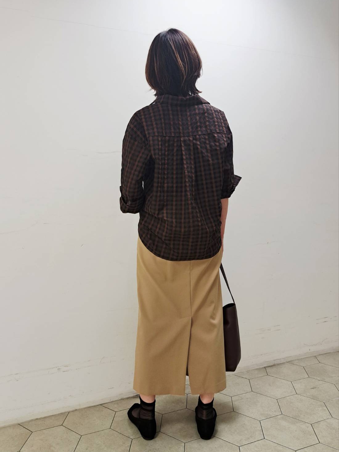 姉さんさんの「UNTITLED｜【秋映え/羽織り】シアーチェックシャツブラウス」を使ったコーディネート
